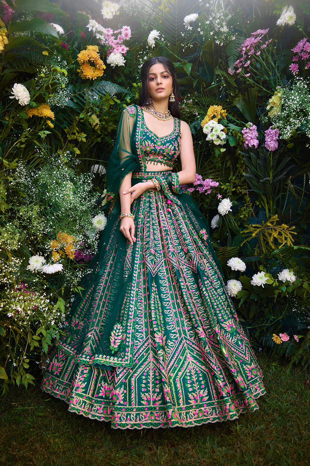 Ave Chicago x Shyam Narayan Prasad Deep Forest Green Lehenga Set