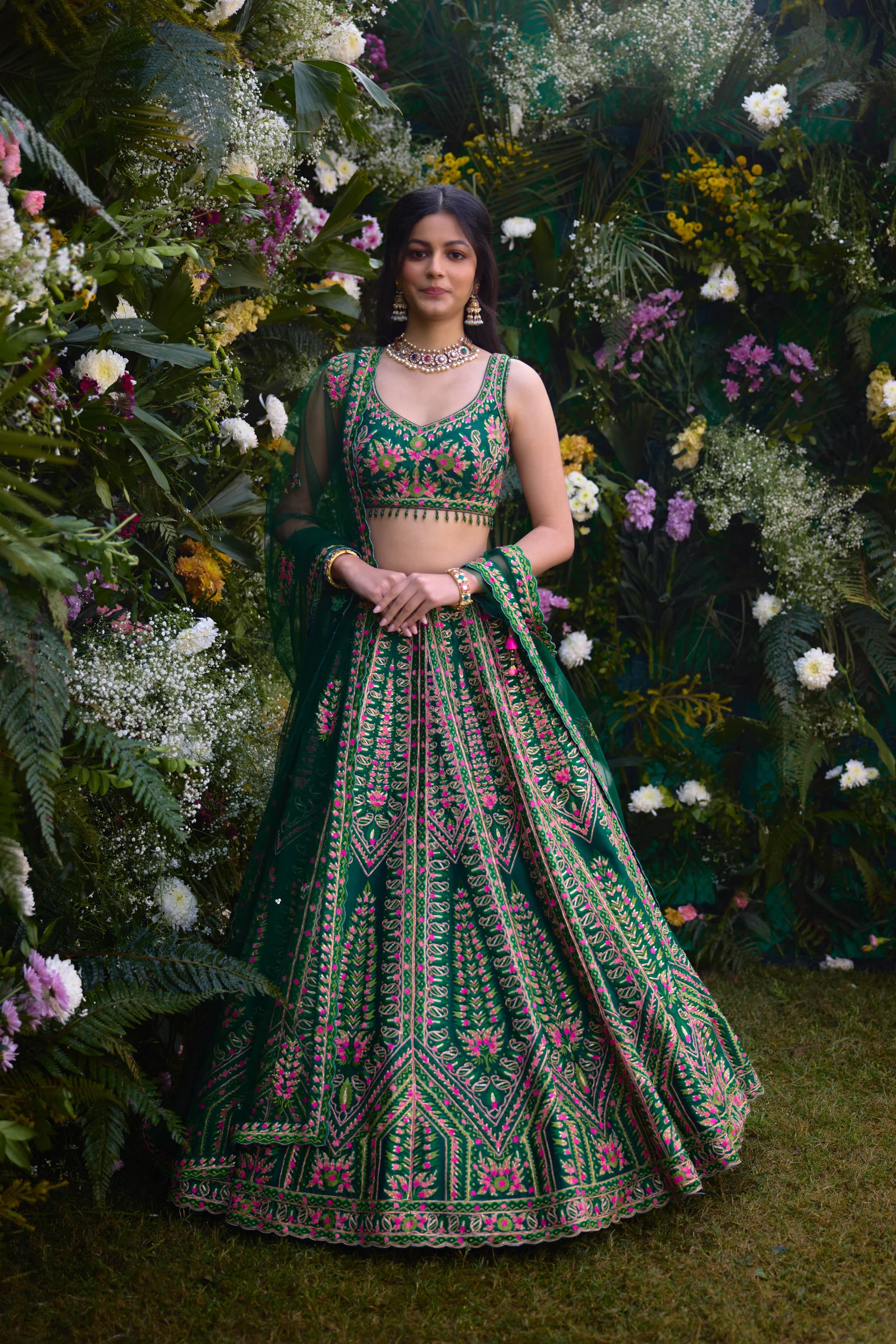 Ave Chicago x Shyam Narayan Prasad Deep Forest Green Lehenga Set