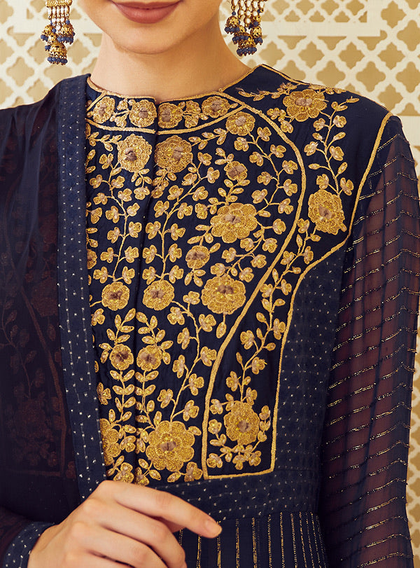 Navy Blue Anarkali Set