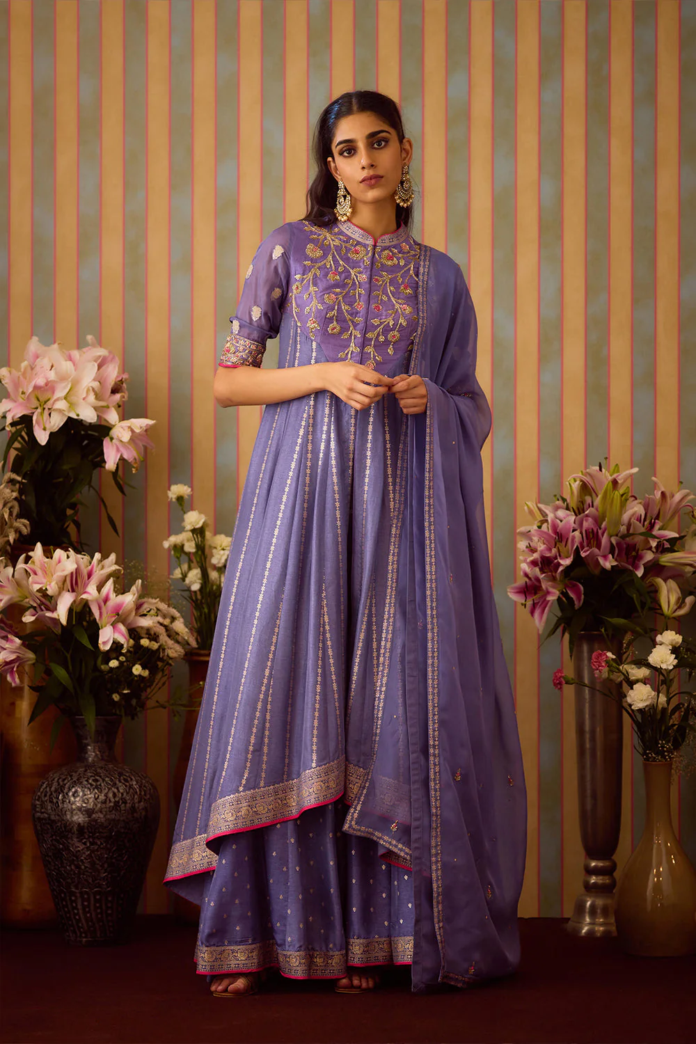 Ave Chicago x Shyam Narayan Prasad Peri Purple Anarkali Sharara Set