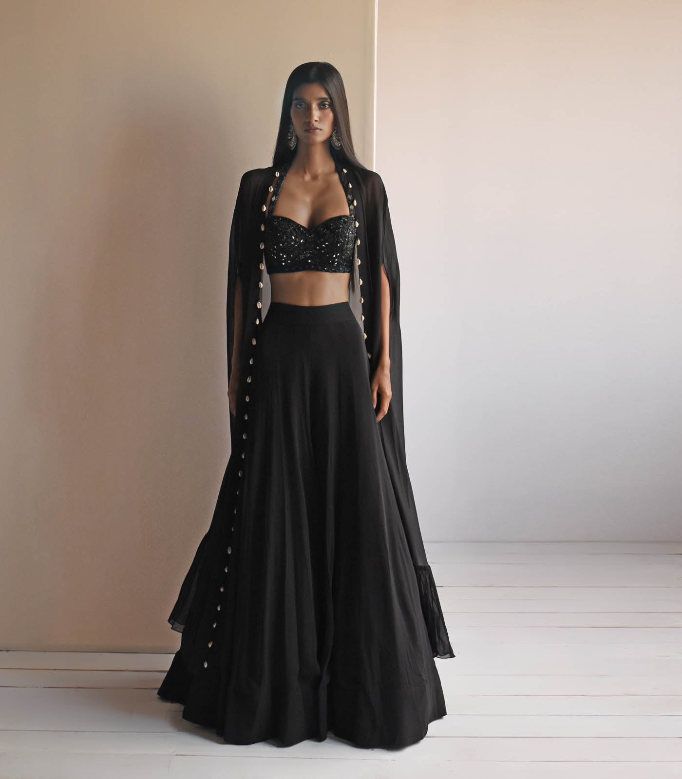 Black sharara & cape set