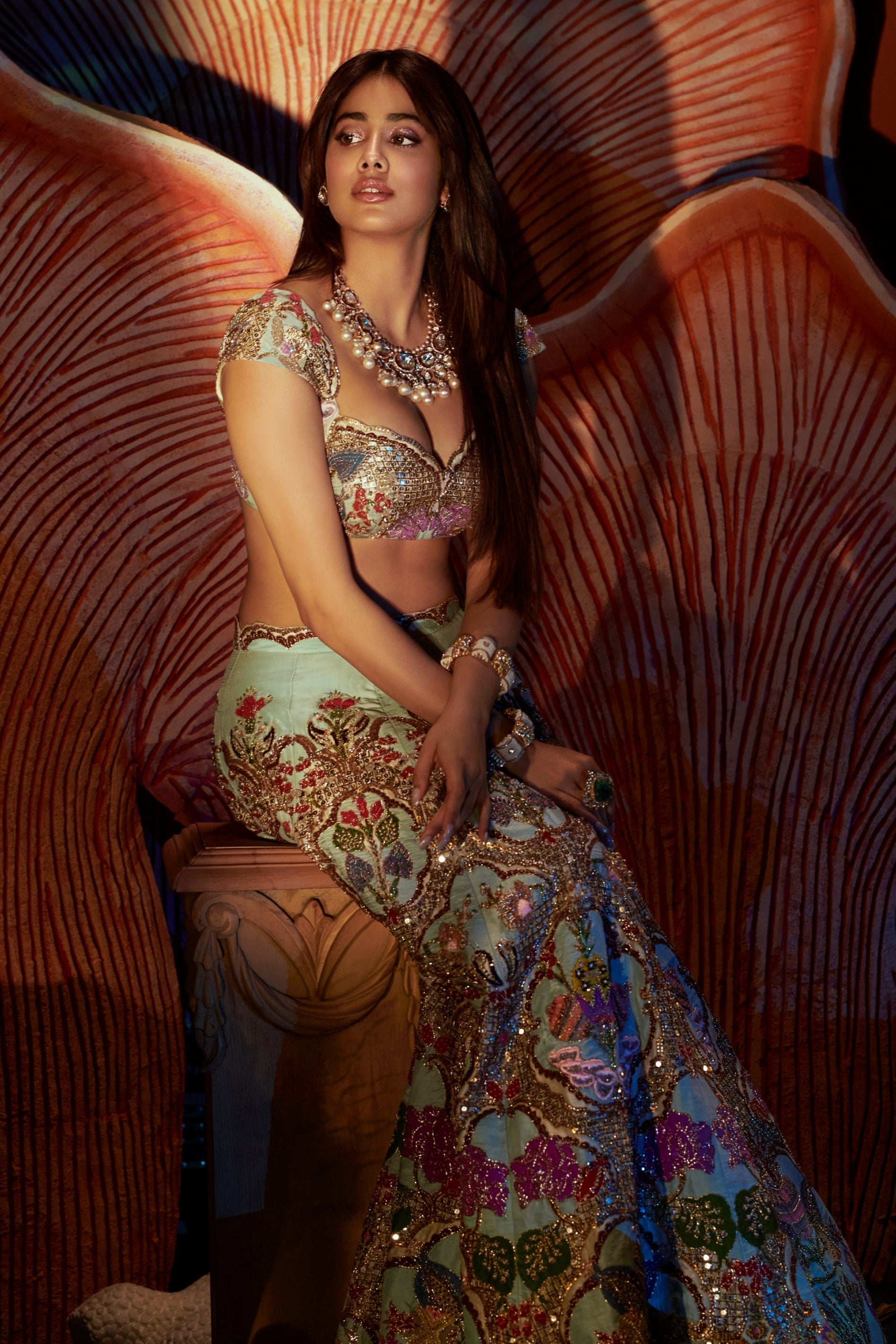 Janhvi Kapoor In Vrinda - blue tissue lehenga set