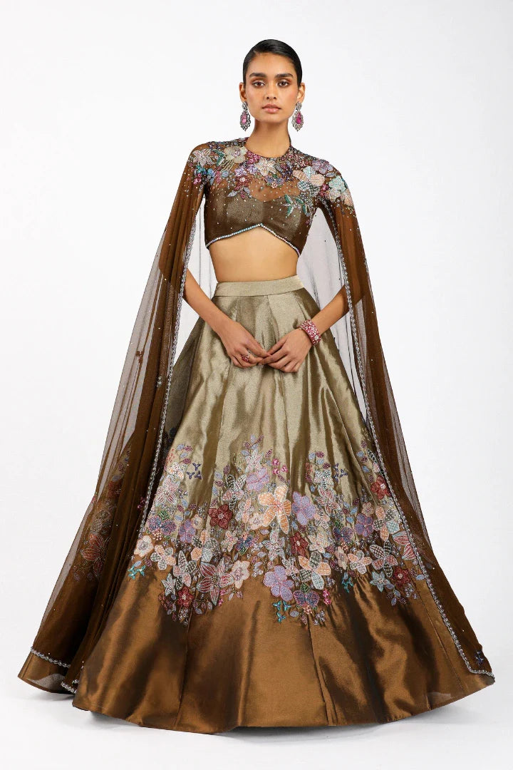 Aubépine - Copper Metallic Tissue Lehenga Set