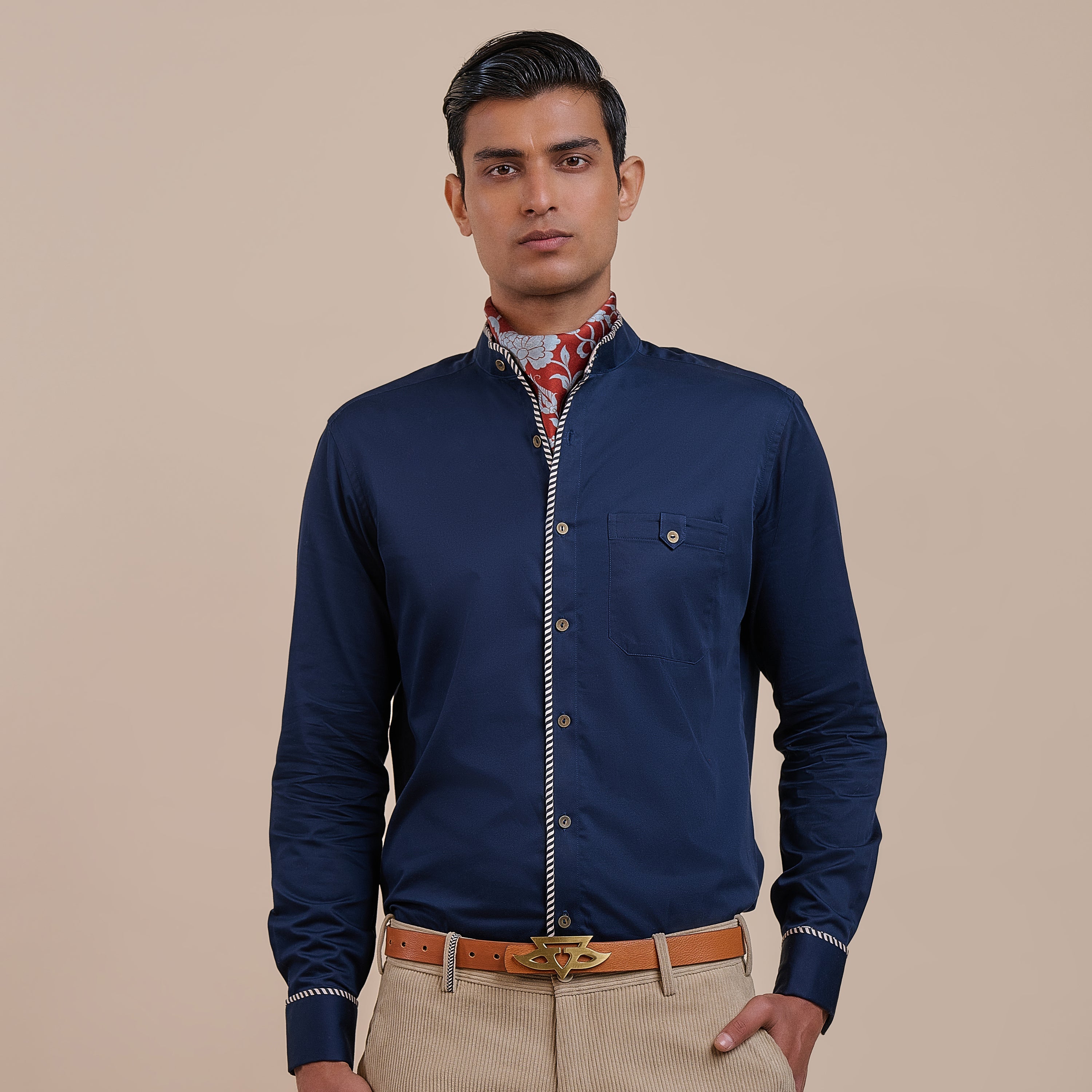 Navy Blue Solid Shirt | ATTH
