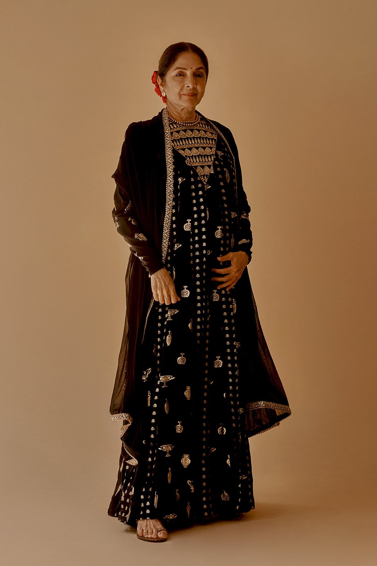 Black Gold Potters Touch Anarkali Set