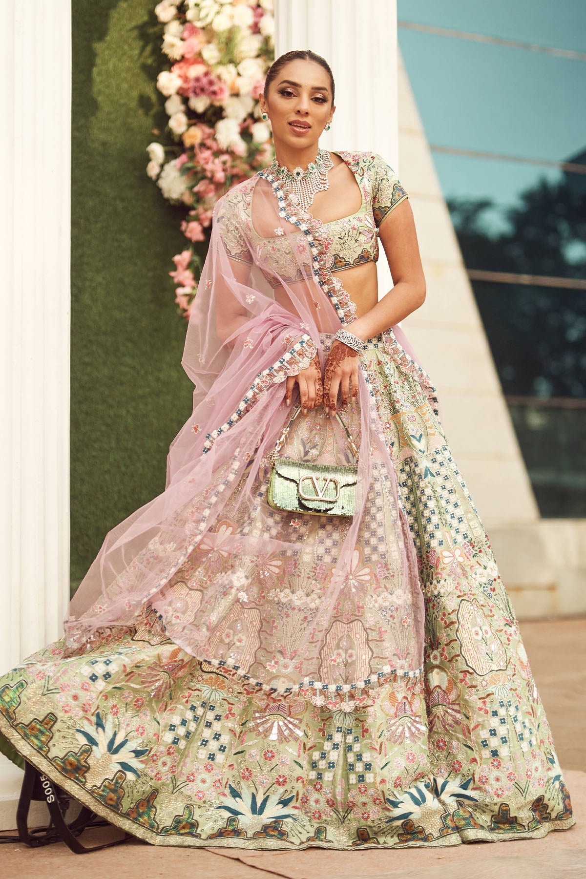 Parisa - Green Tissue Lehenga Set