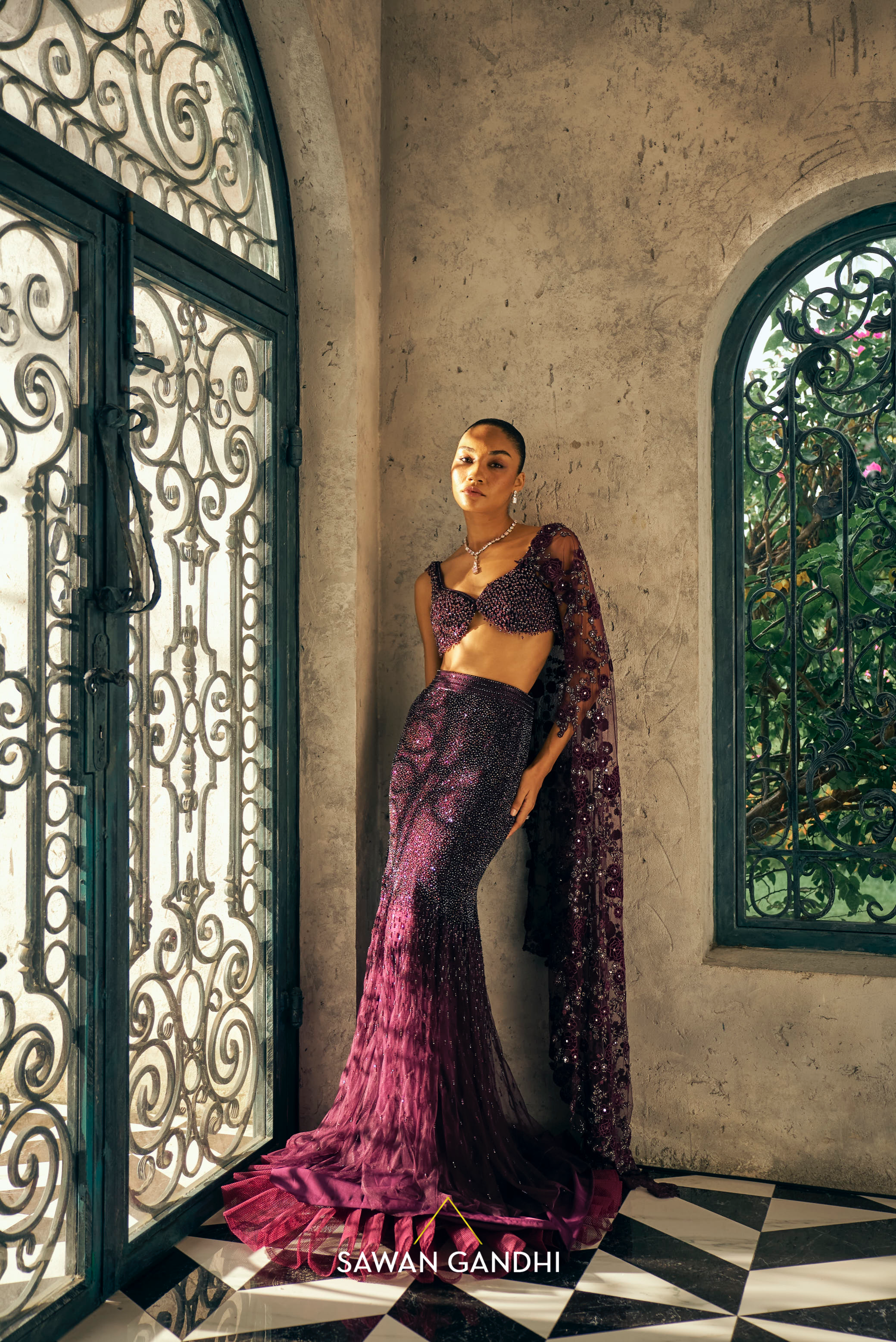 wine fishcut swarosvki lehenga