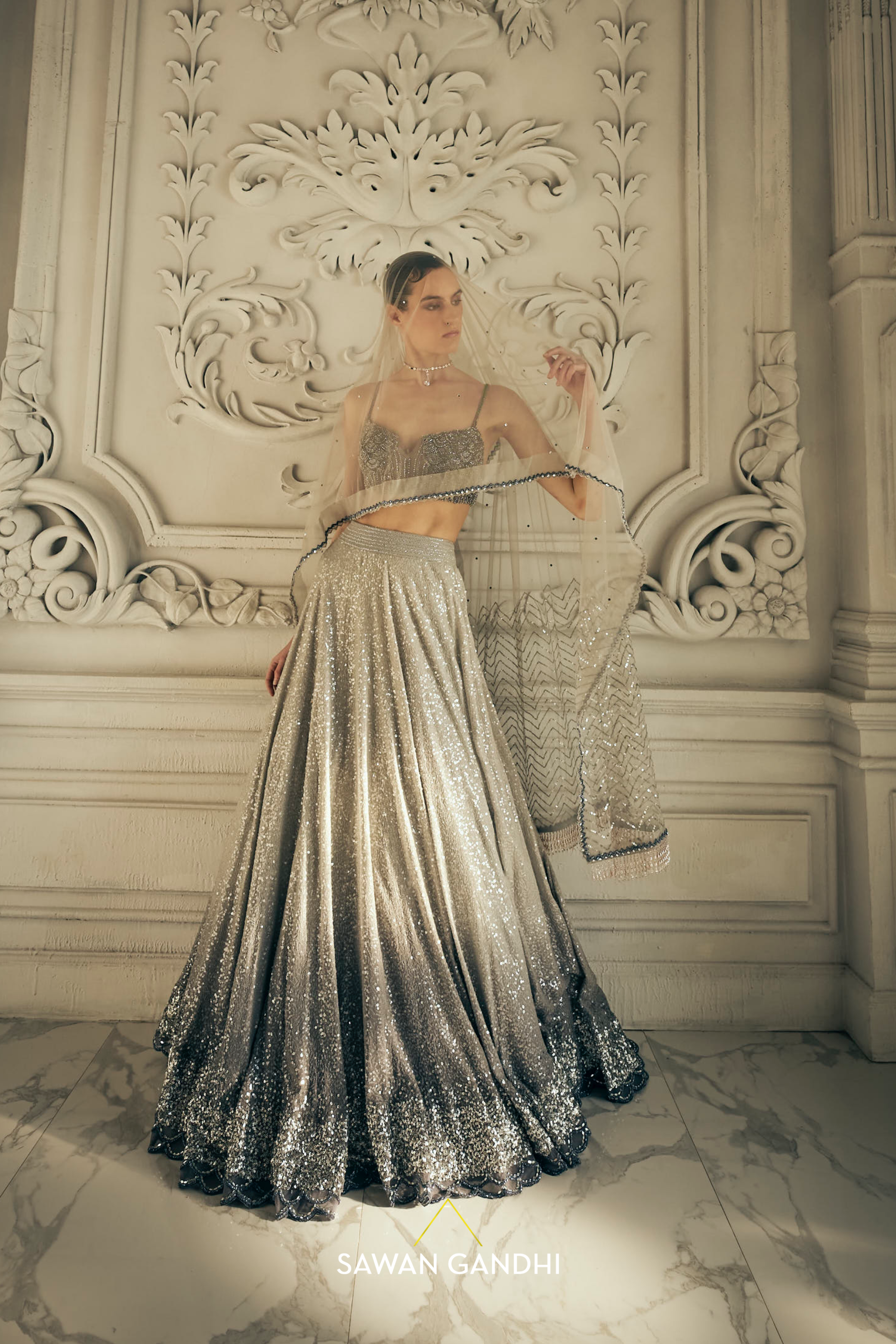 Grey ombre sequins lehenga