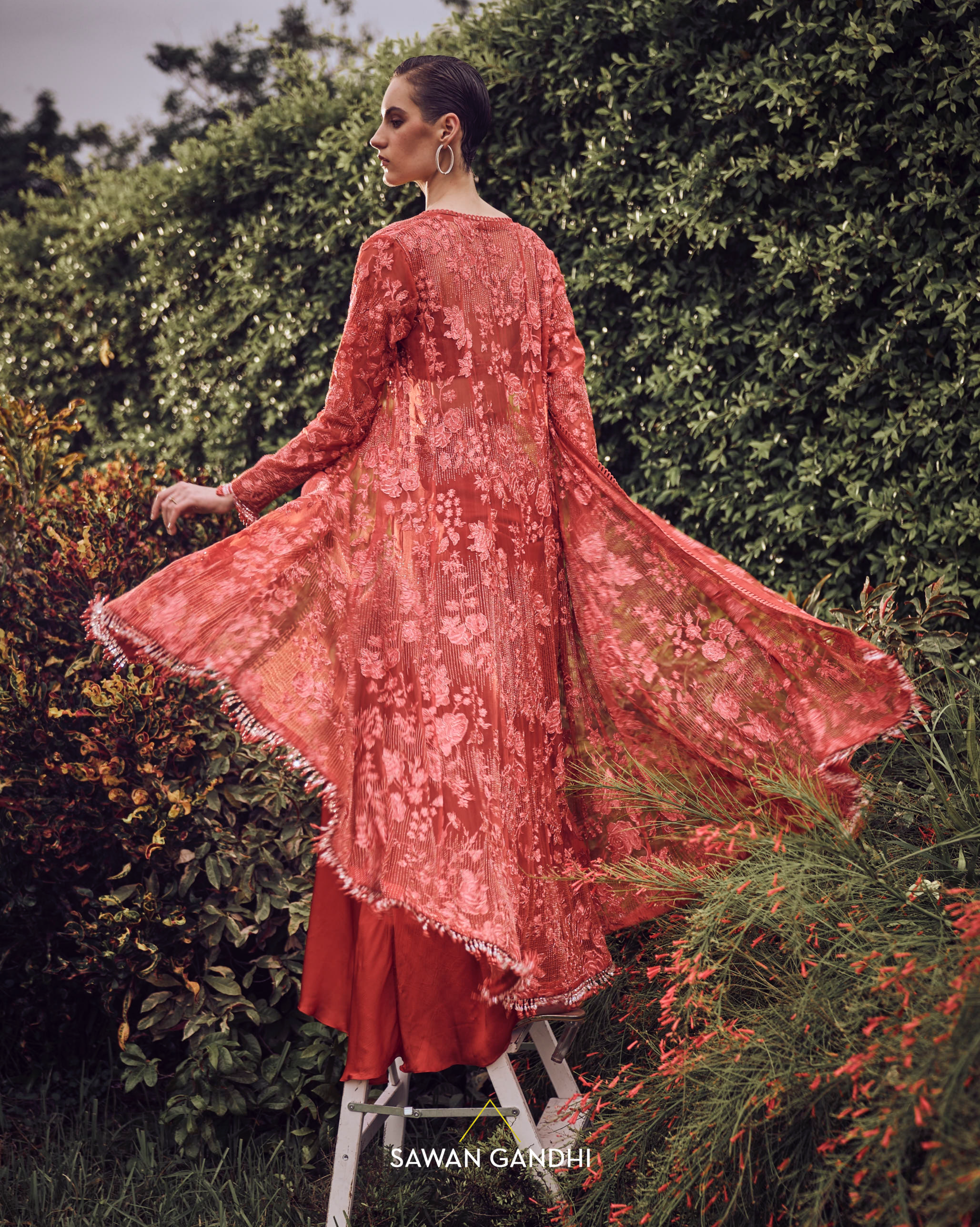 Red orange applique cape