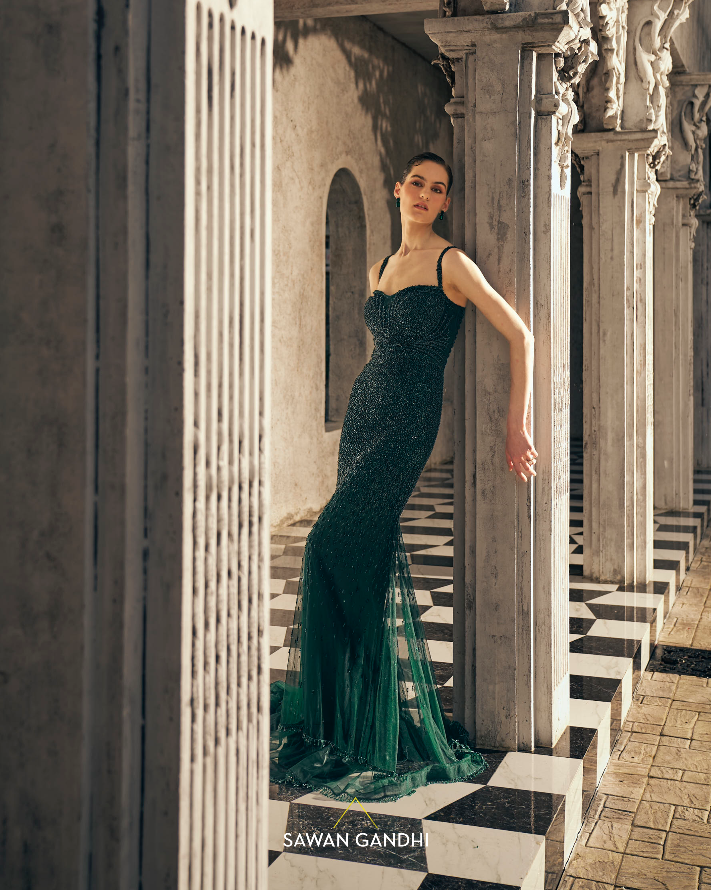 Bottle green gown