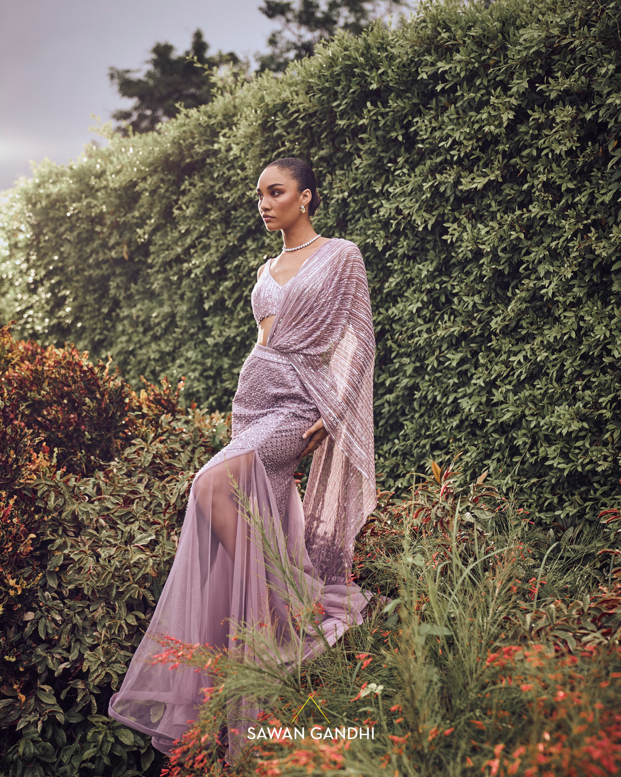 Lilac fishcut drape saree