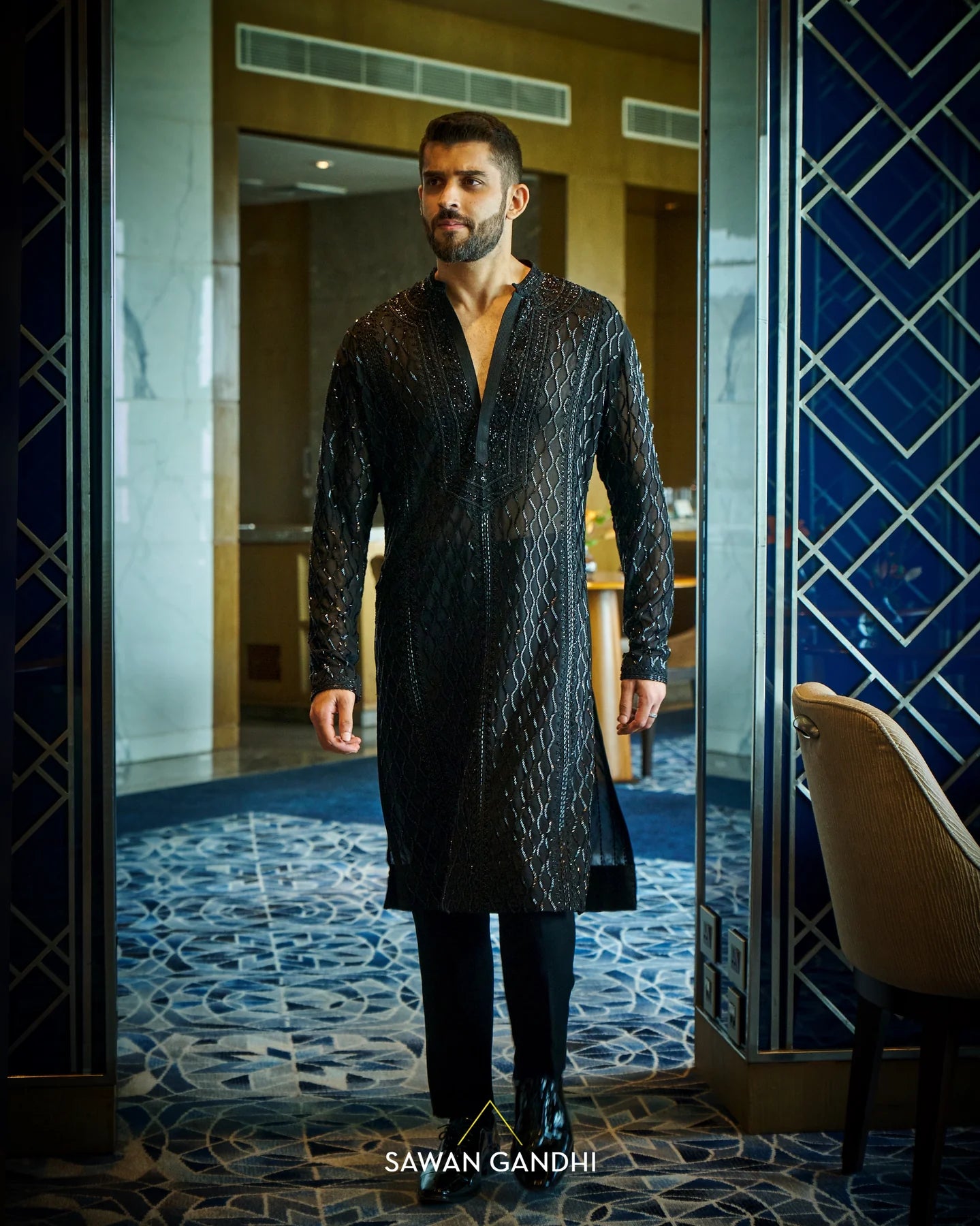Black DNA lines kurta