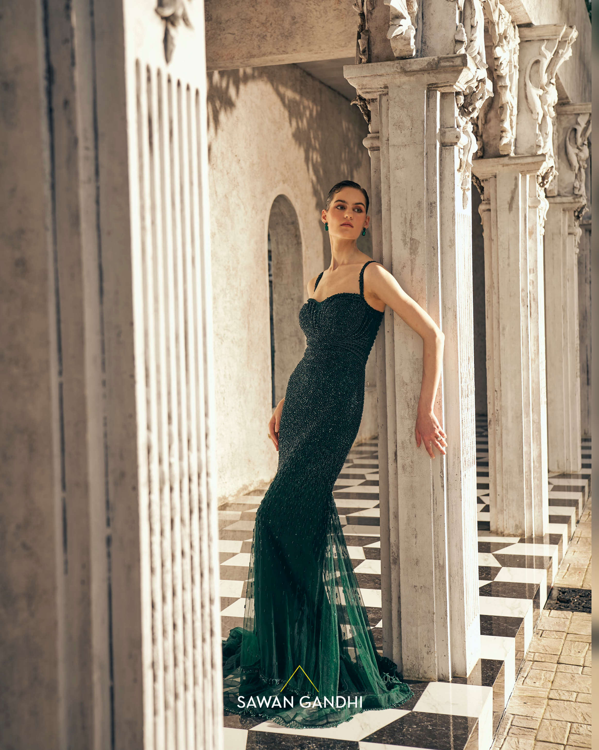 Bottle green gown