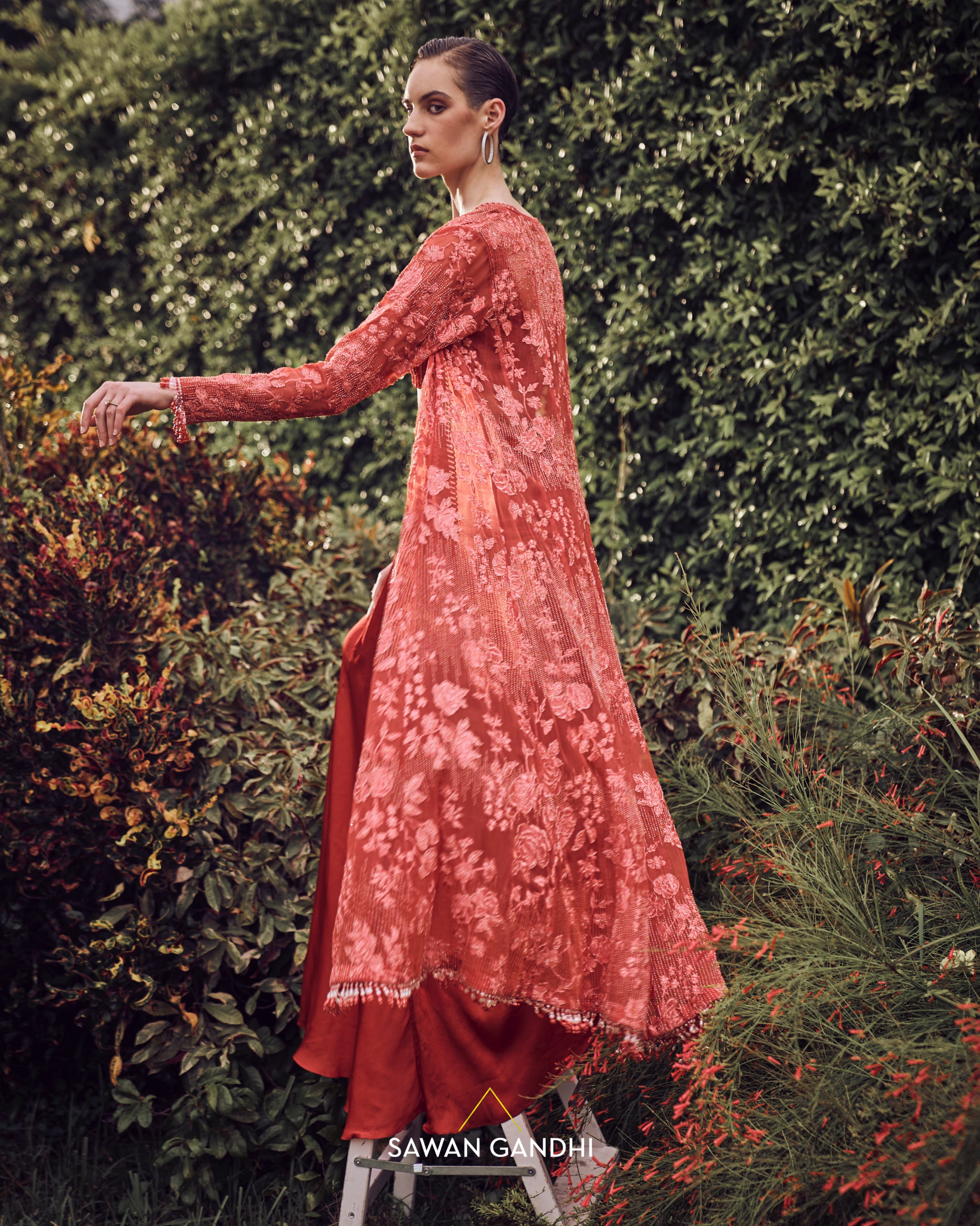 Red orange applique cape