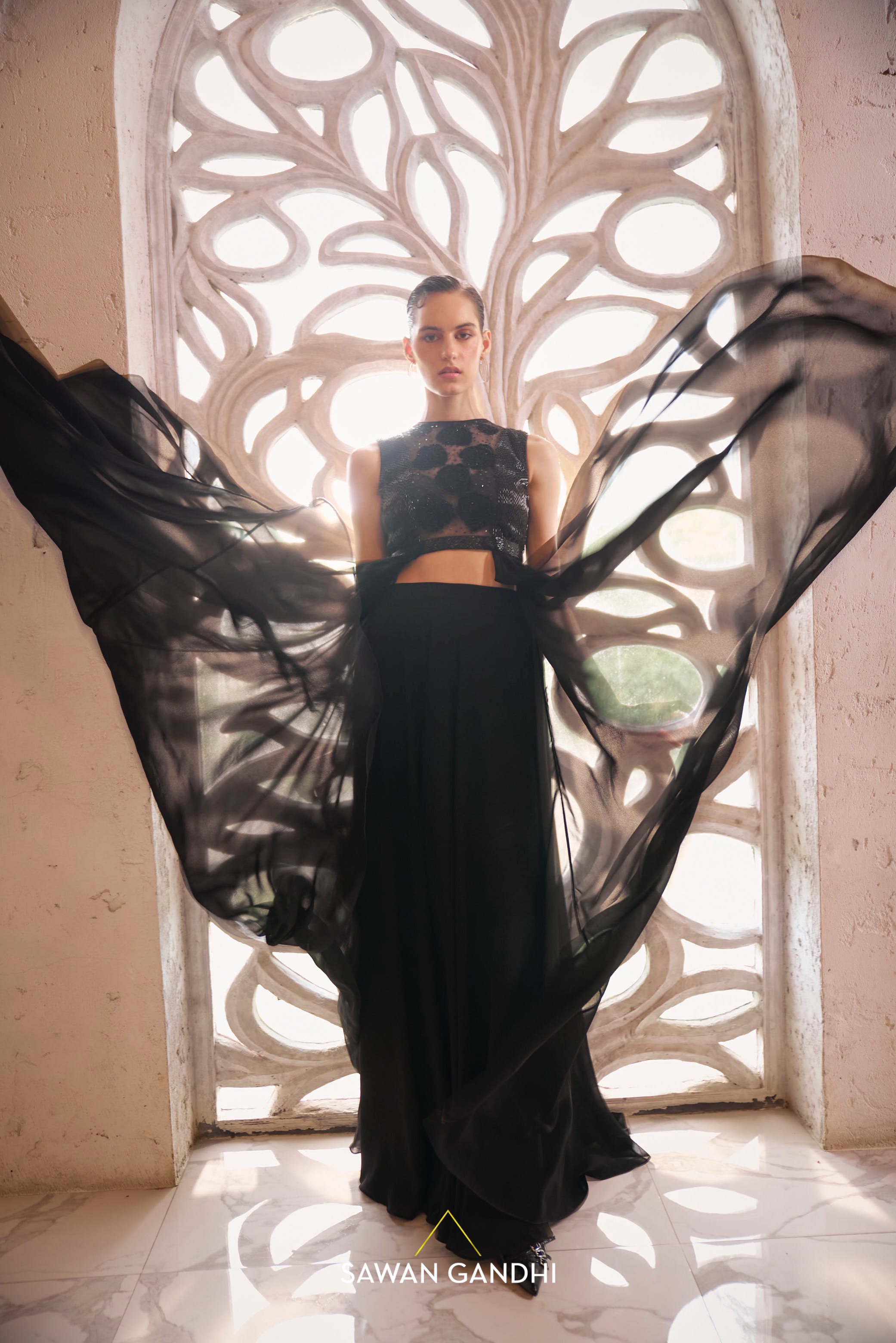 Black drape top with pants
