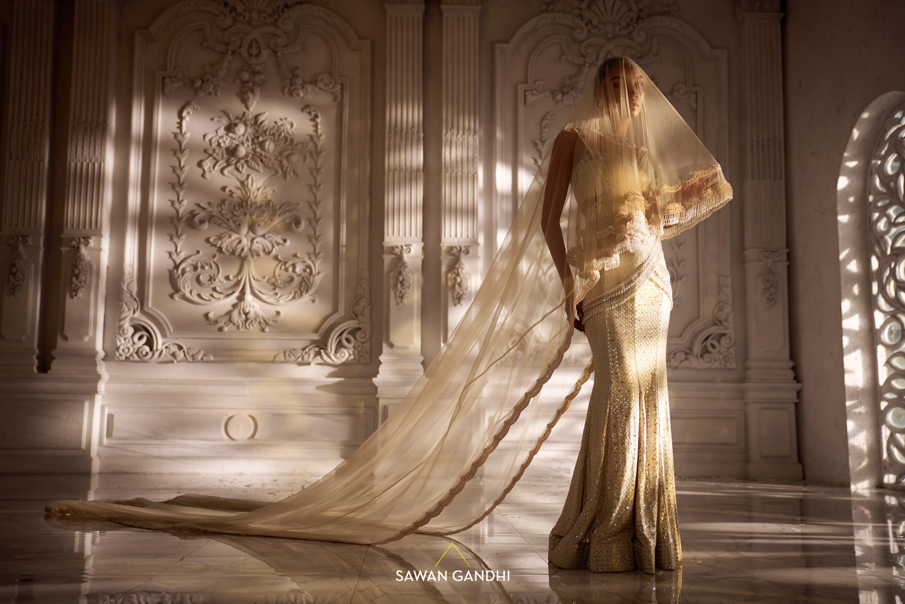Ivory drape saree