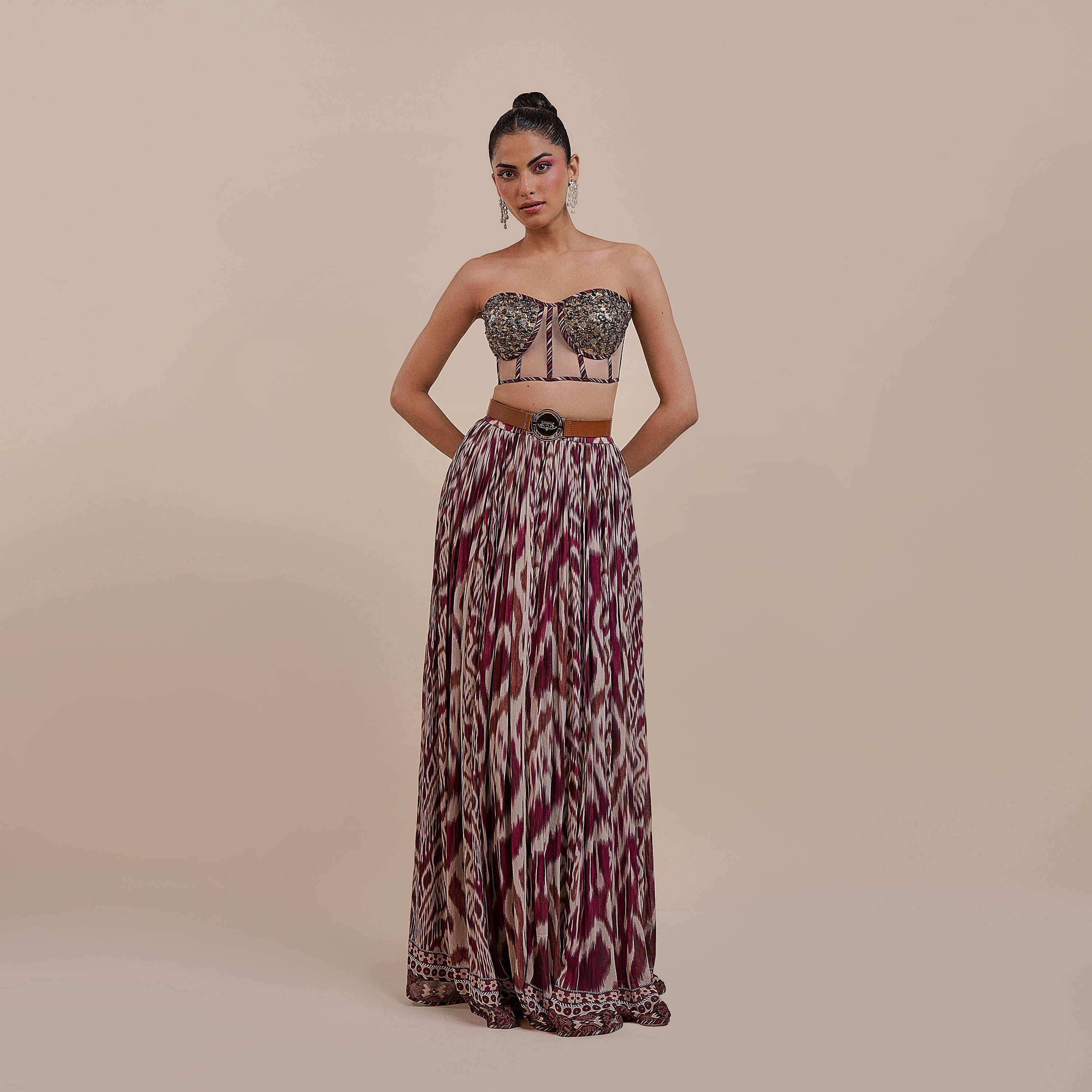 Plum Red Corset Skirt Set | ATTH