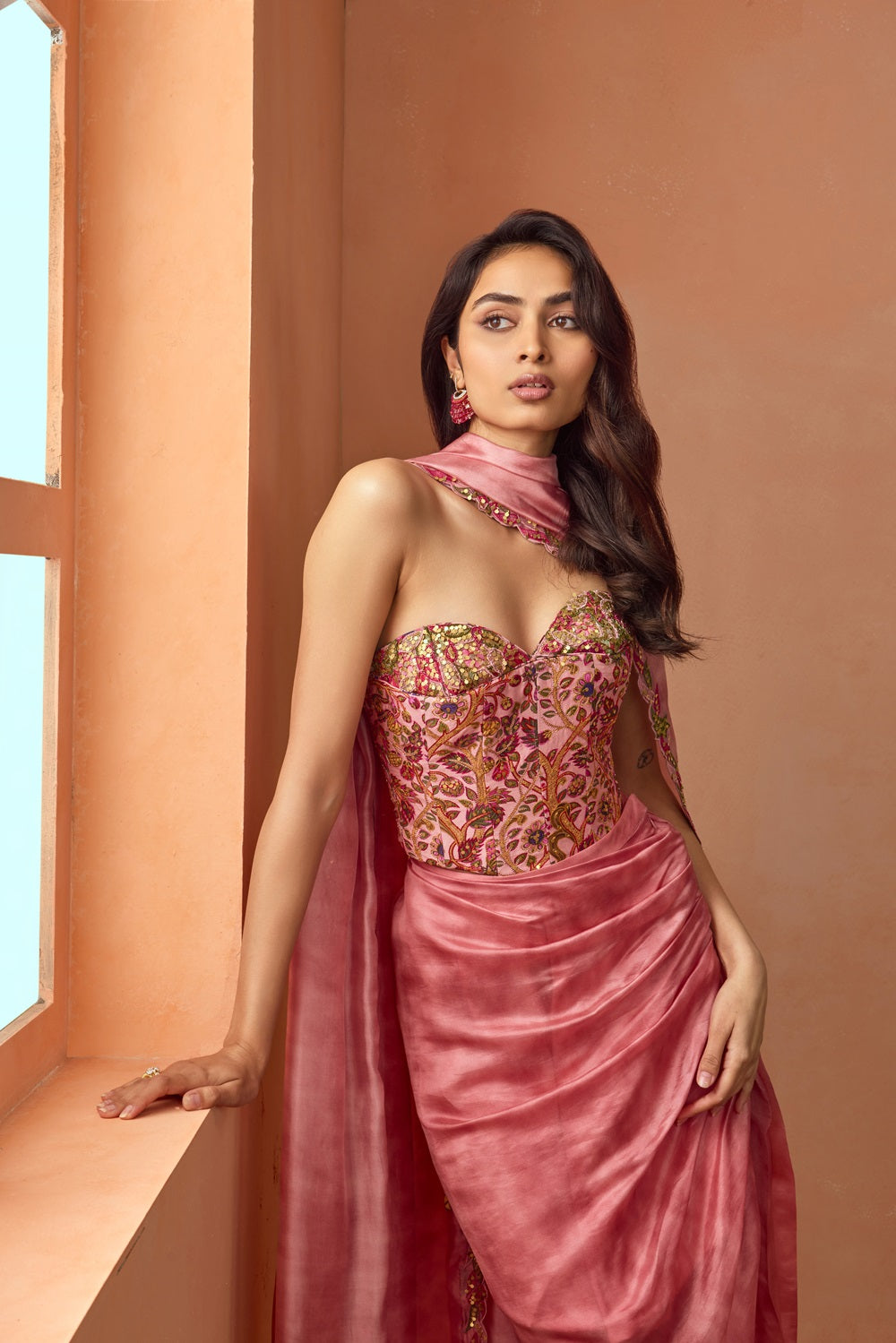 Corset And Draped Skirt Set