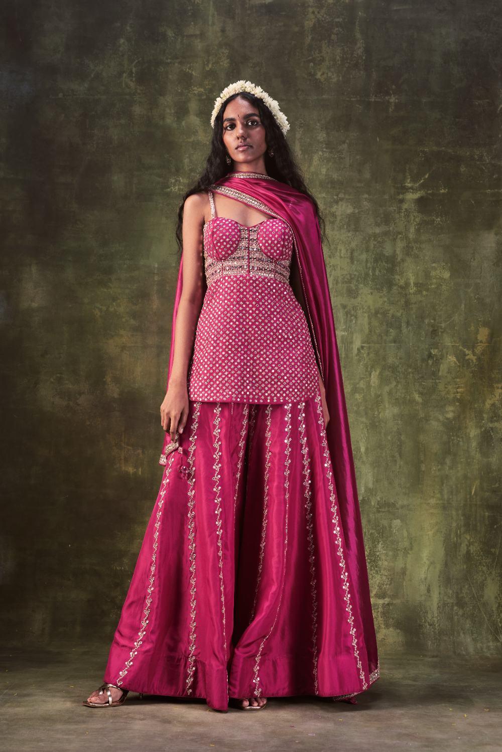 Rani Pink Kurti With Sharara Set
