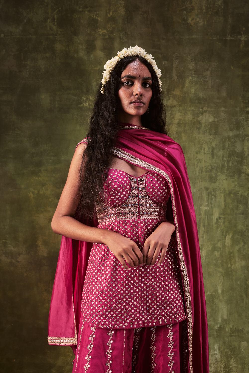 Rani Pink Kurti With Sharara Set
