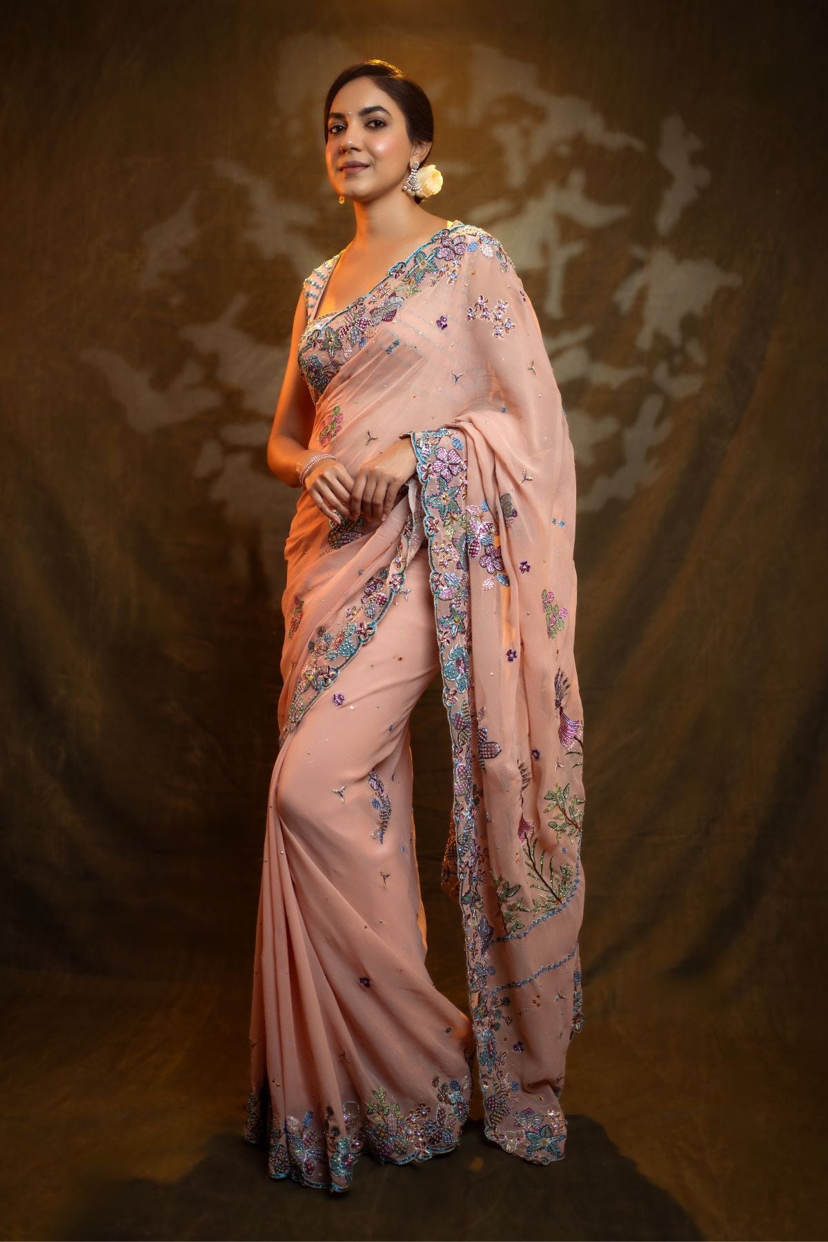 Édelise - Melon Georgette Saree Set
