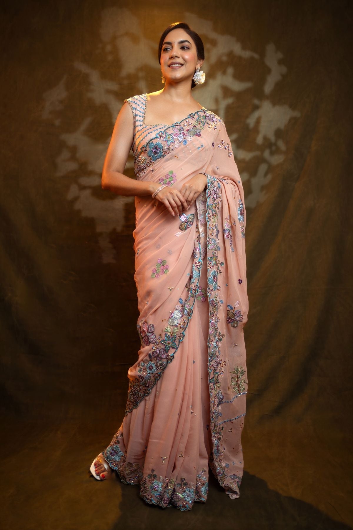 Édelise - Melon Georgette Saree Set