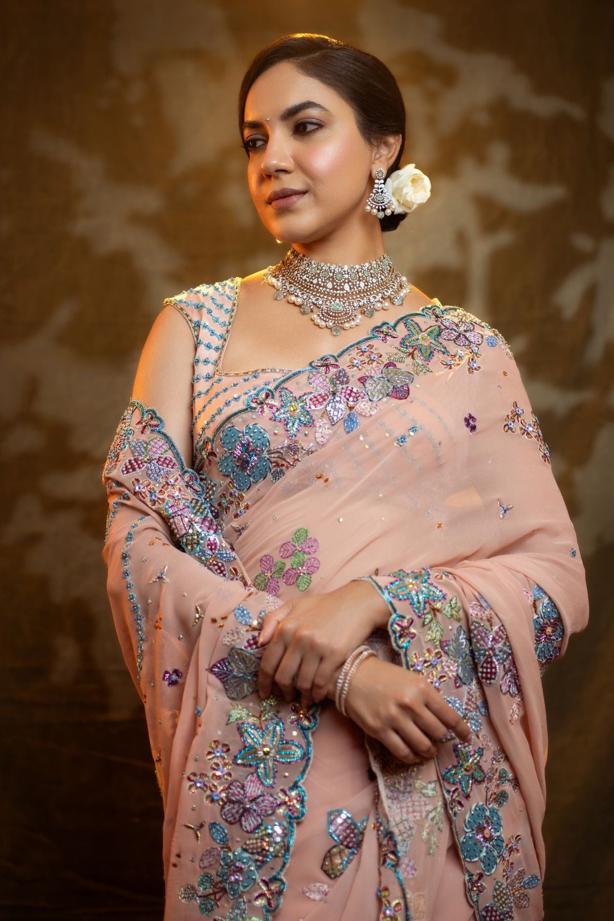 Édelise - Melon Georgette Saree Set