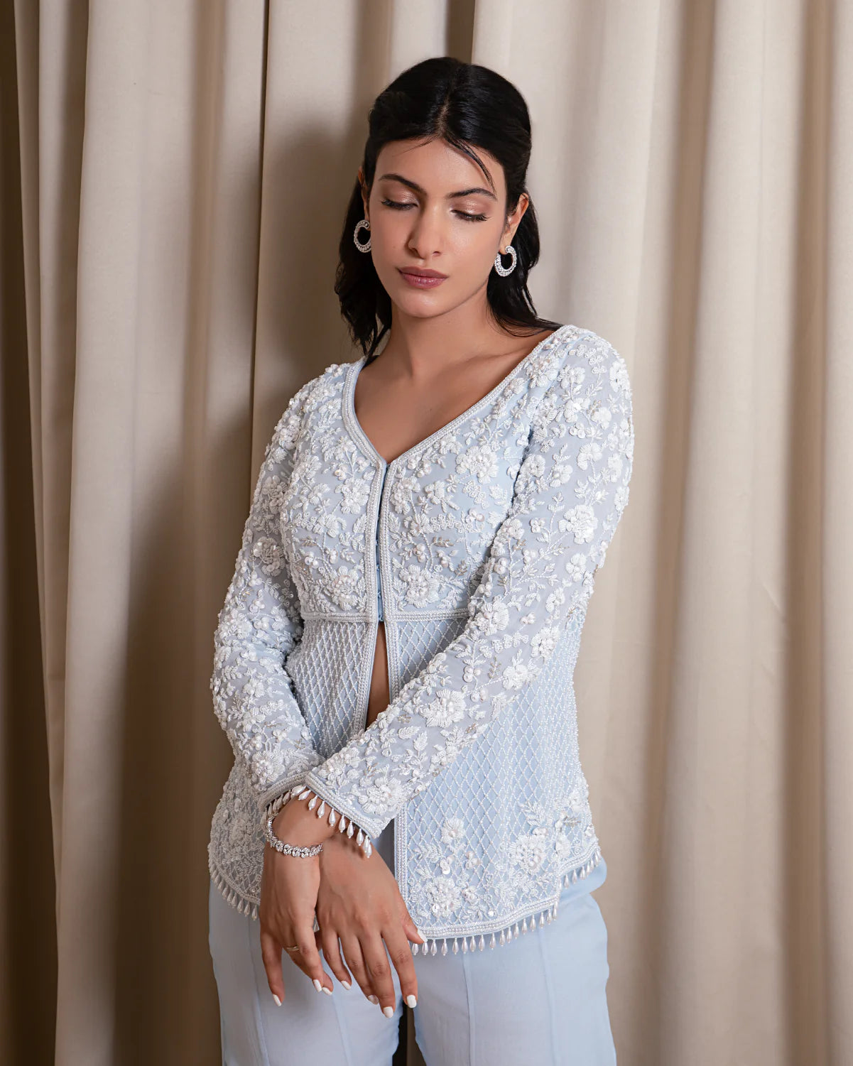 Periwinkle Sharara with White Embroidery