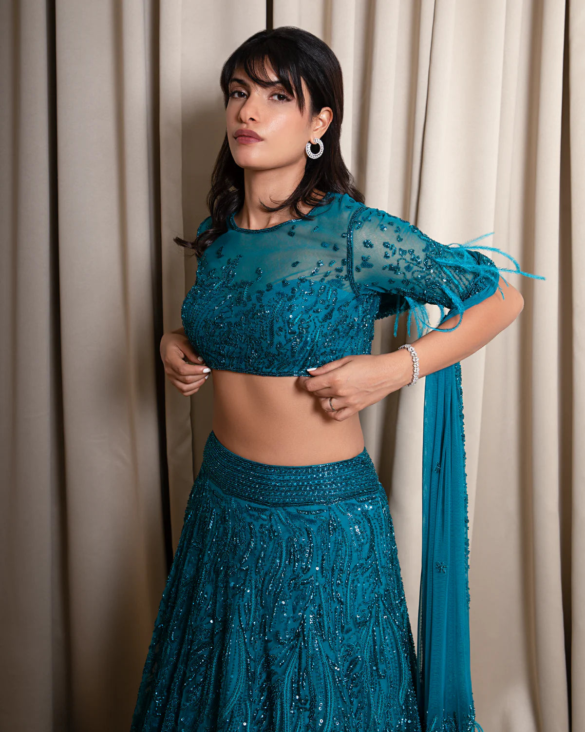 Teal Pavo Lehenga