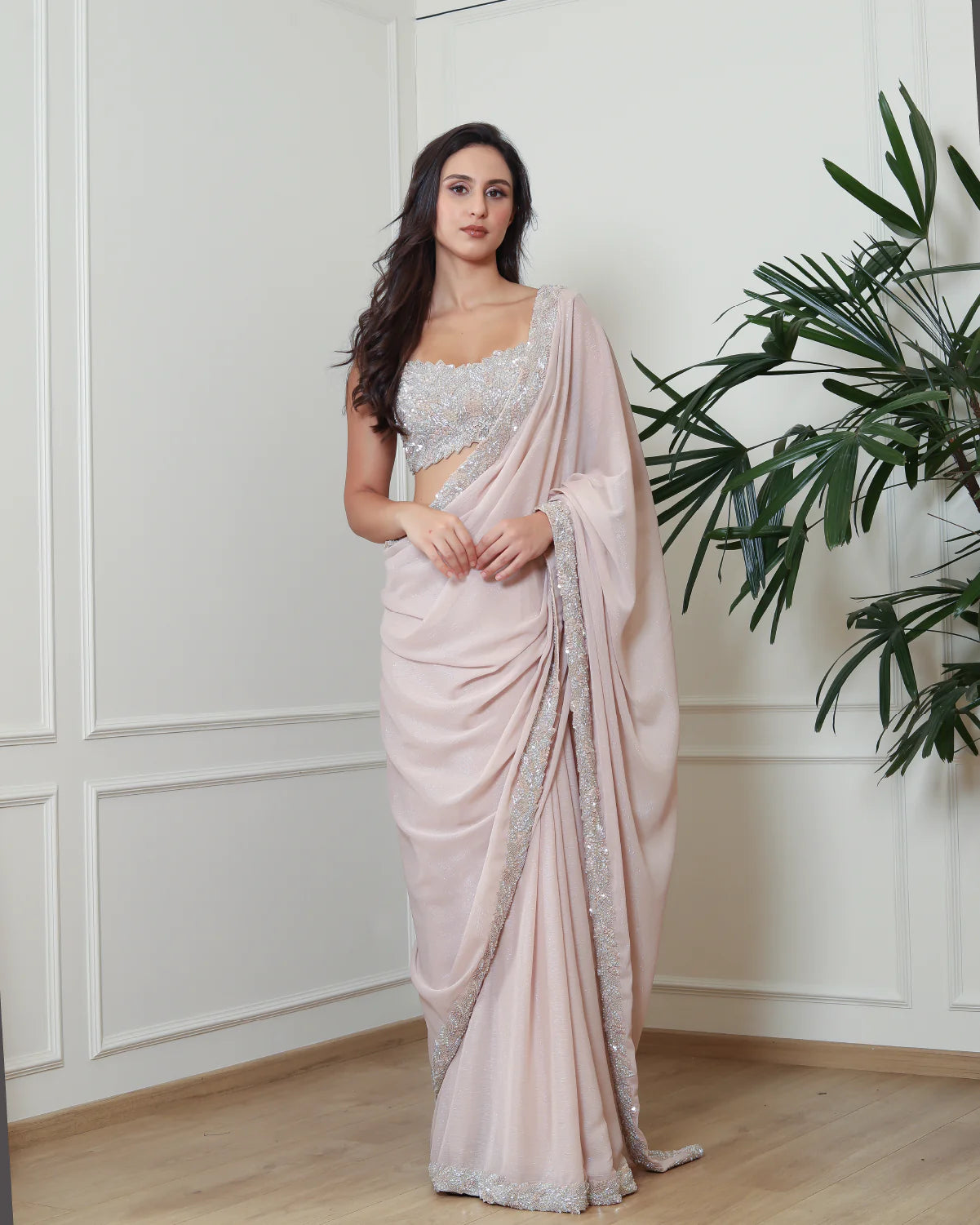 Nude Leafy Saree set