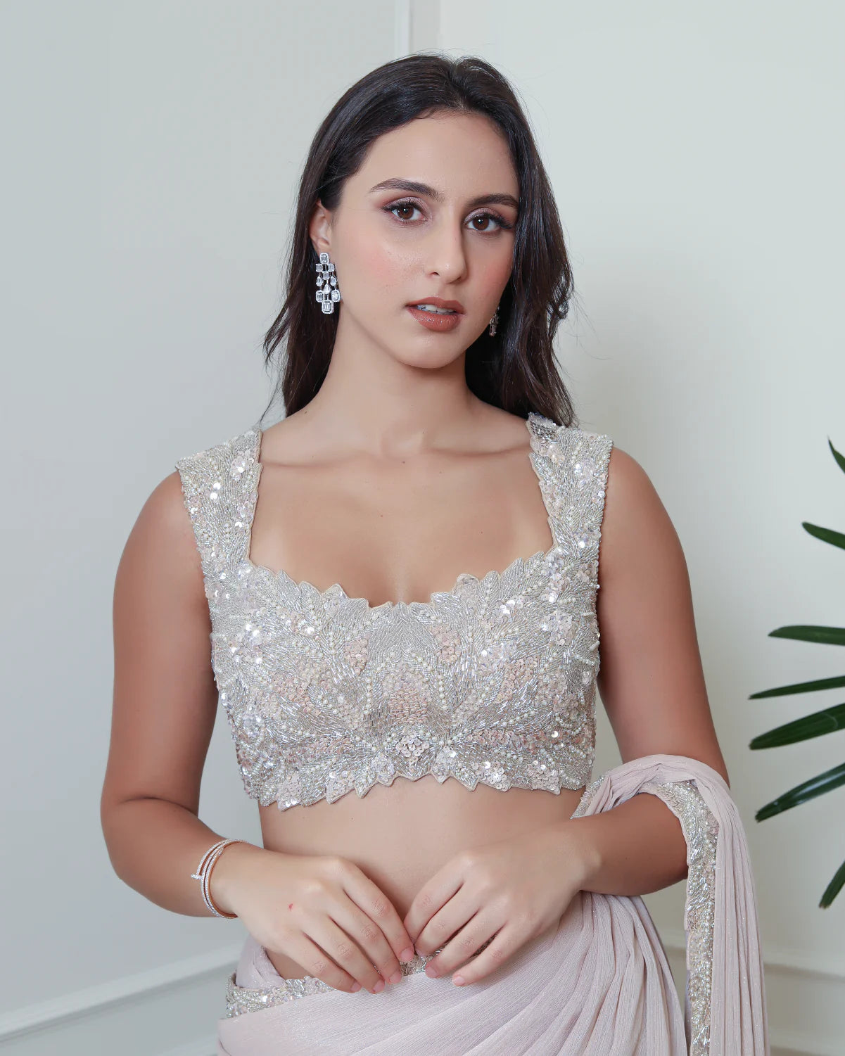 Nude Leafy Saree set