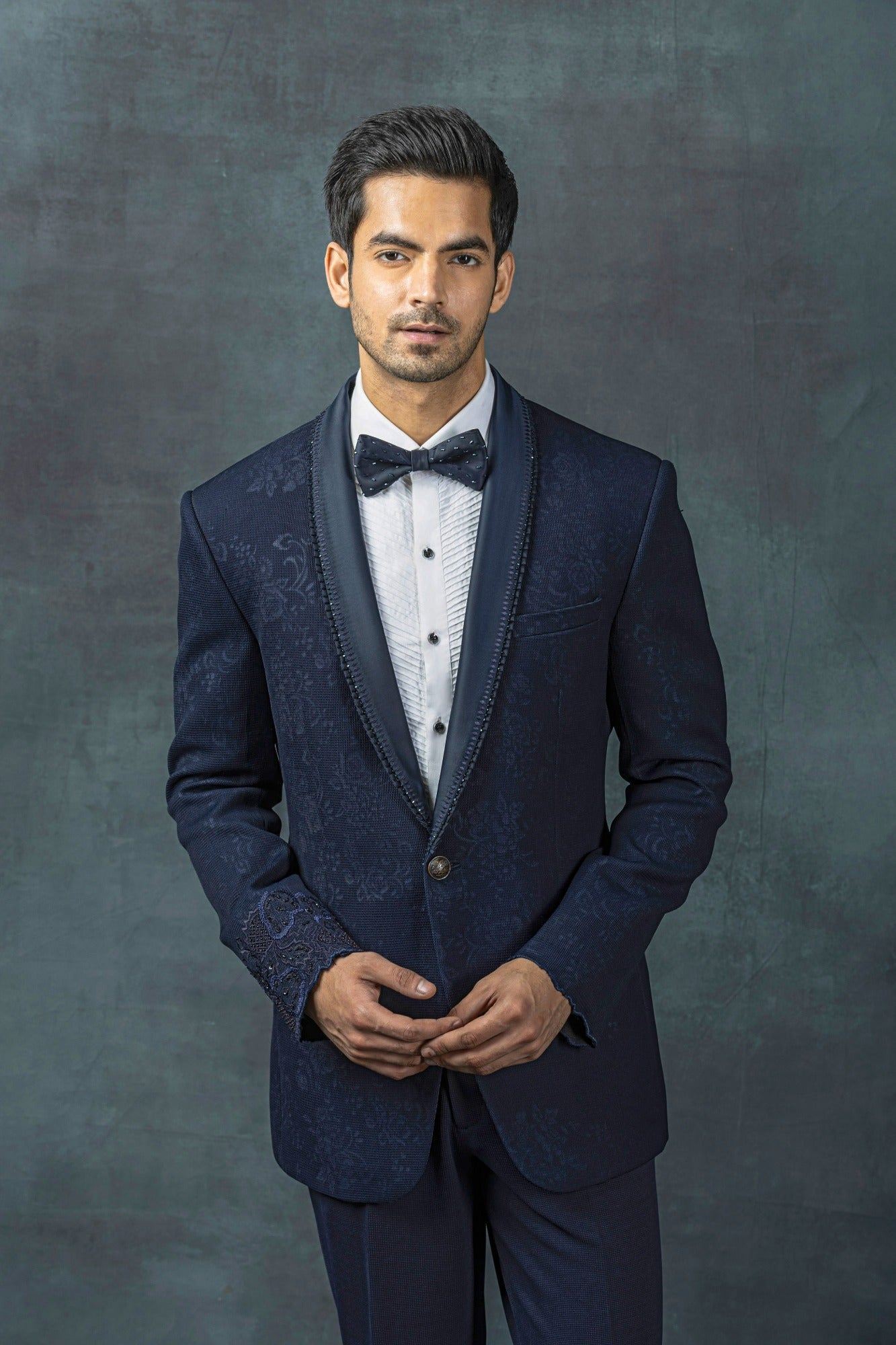 Navy Jacquard Frill Tuxedo