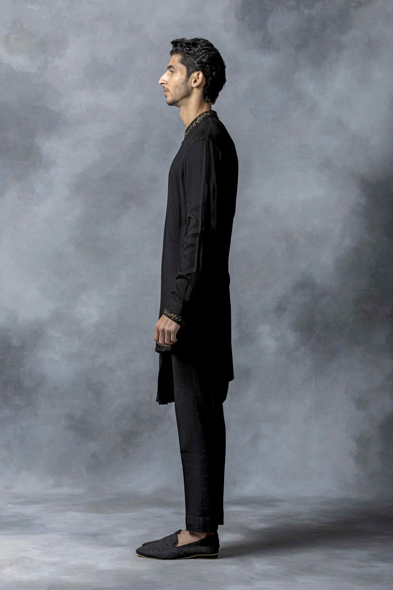 Black Angrakha Cut Kurta