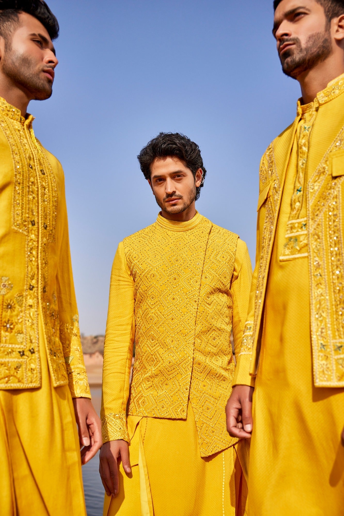 Yellow Slant Cut Waistcoat Set