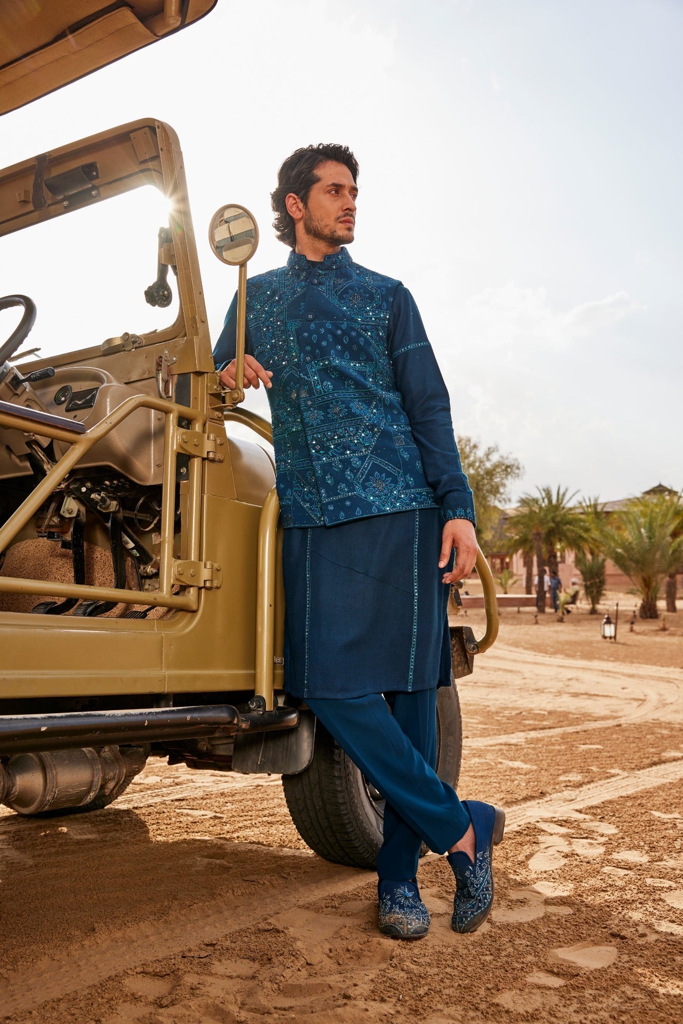 Teal Blue Slant Cut Waistcoat Set
