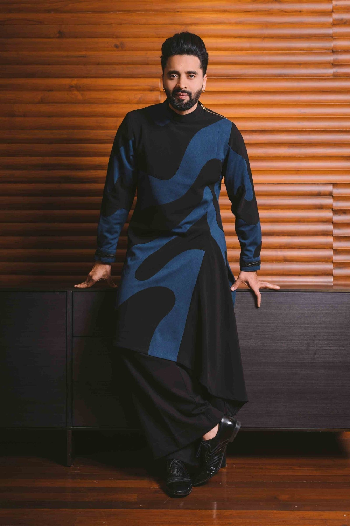 Black And Blue Applique Work Kurta Set
