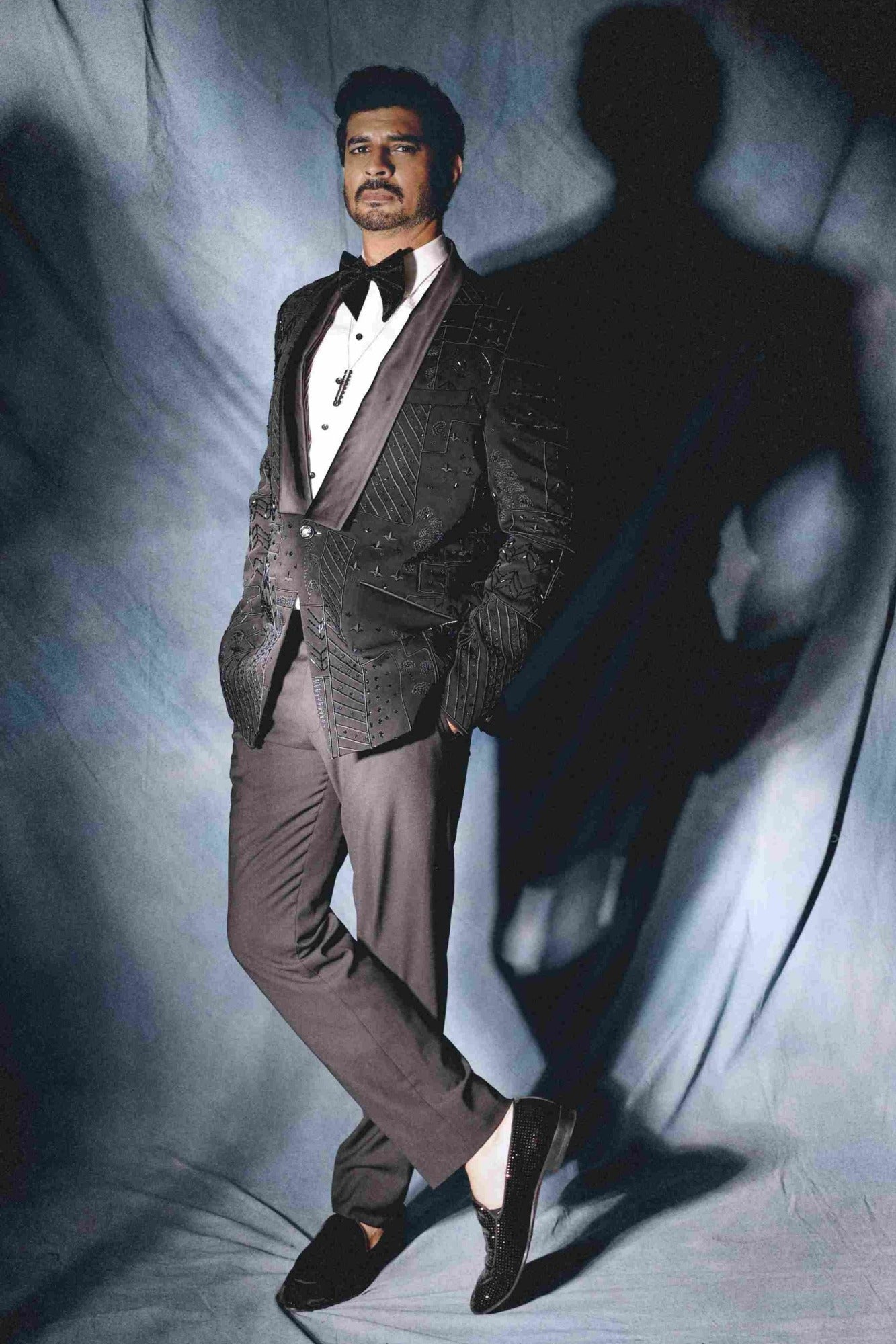 Black Broken Stripe Tuxedo With Pearl Highlights