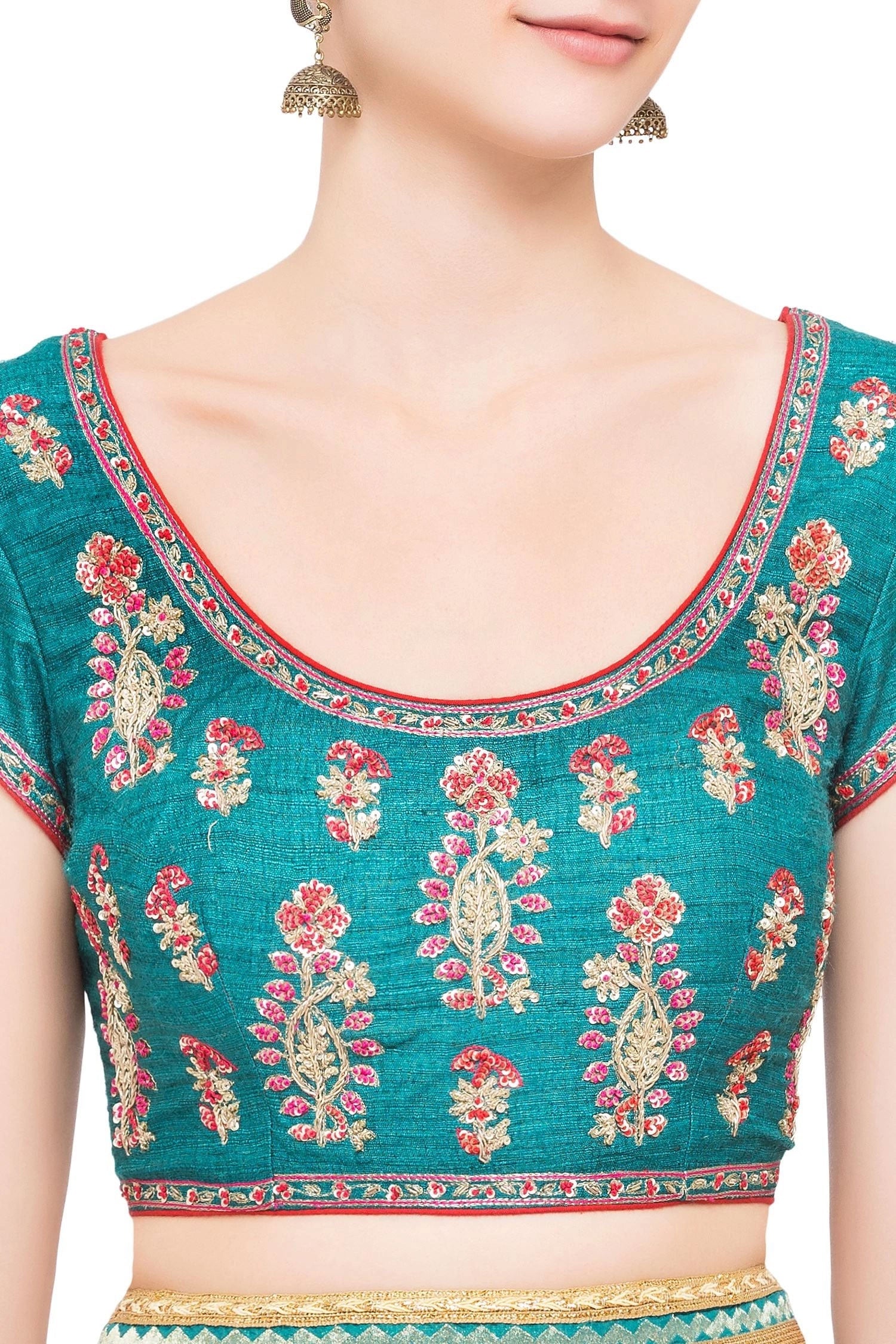 Teal blue chanderi brocade zardozi work lehenga set with pink dupatta