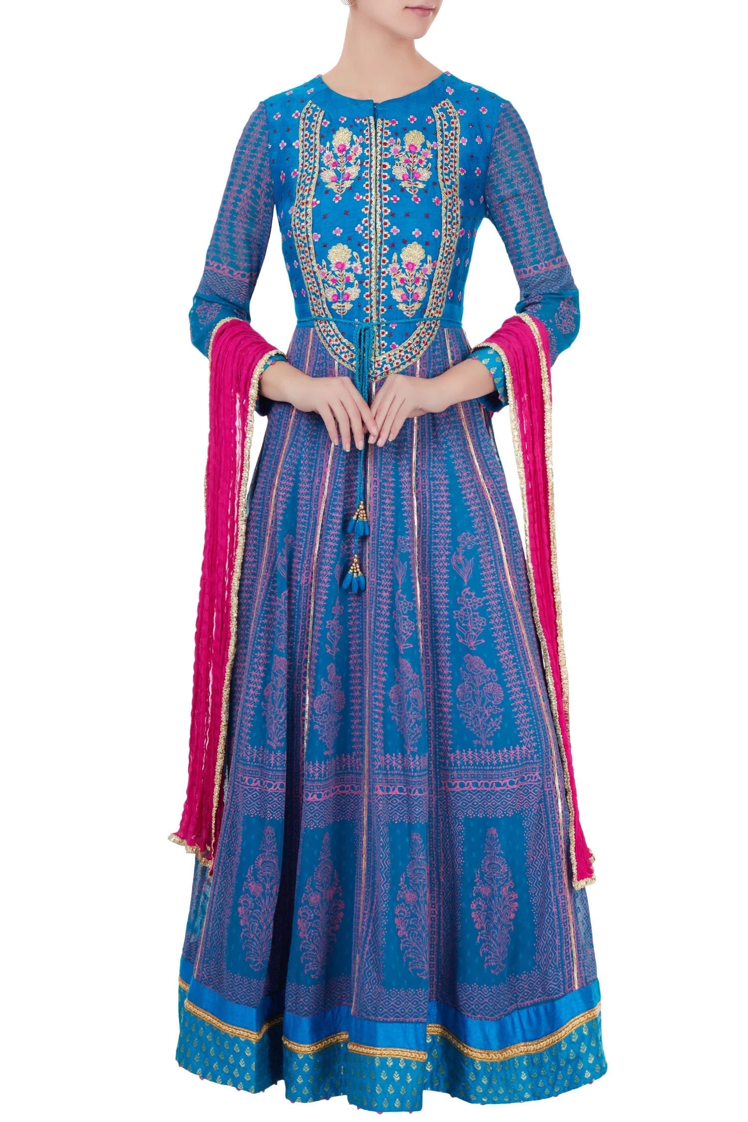 Blue gota embroidered anarkali with dupatta