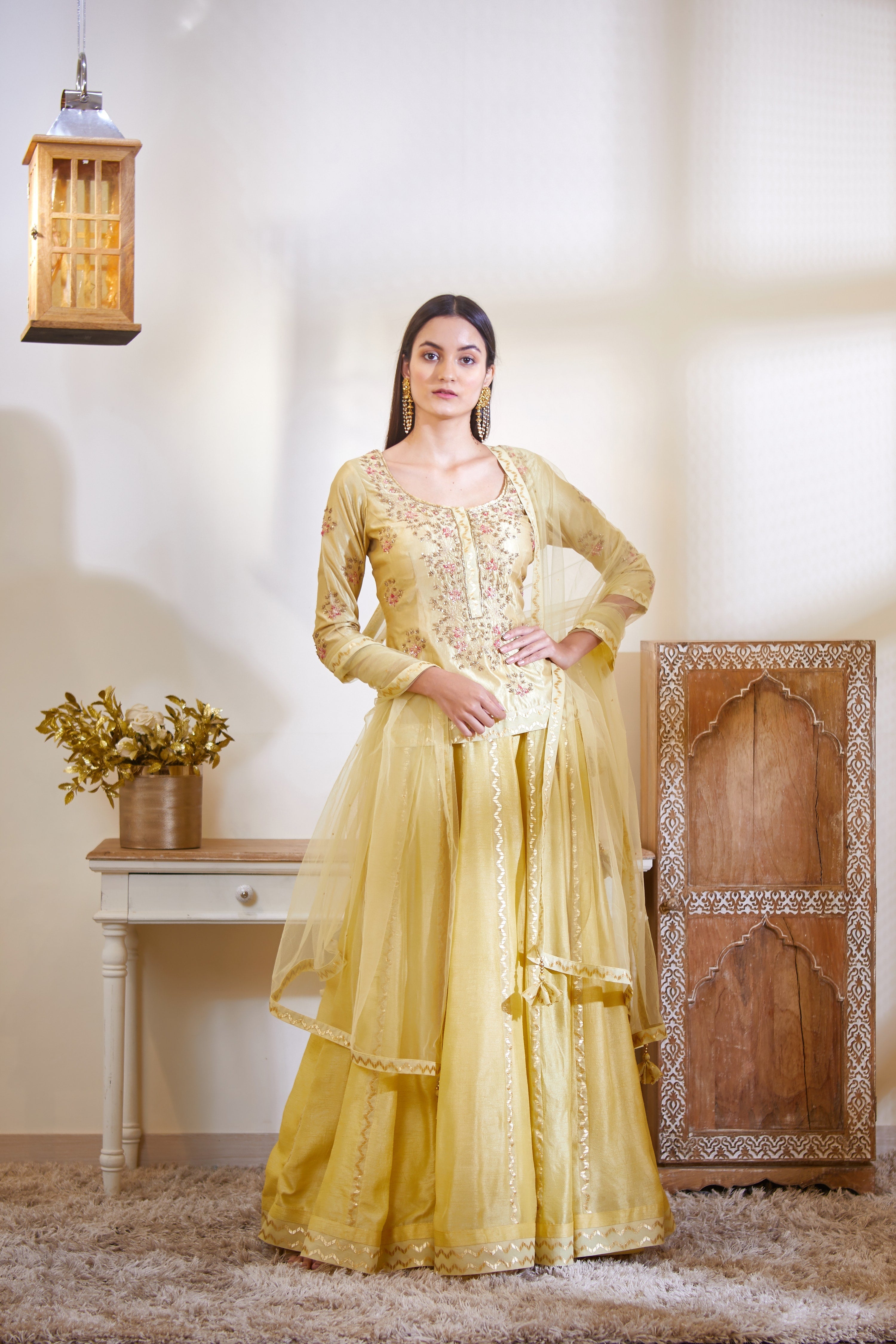 Mustard Kurta & Skirt Set
