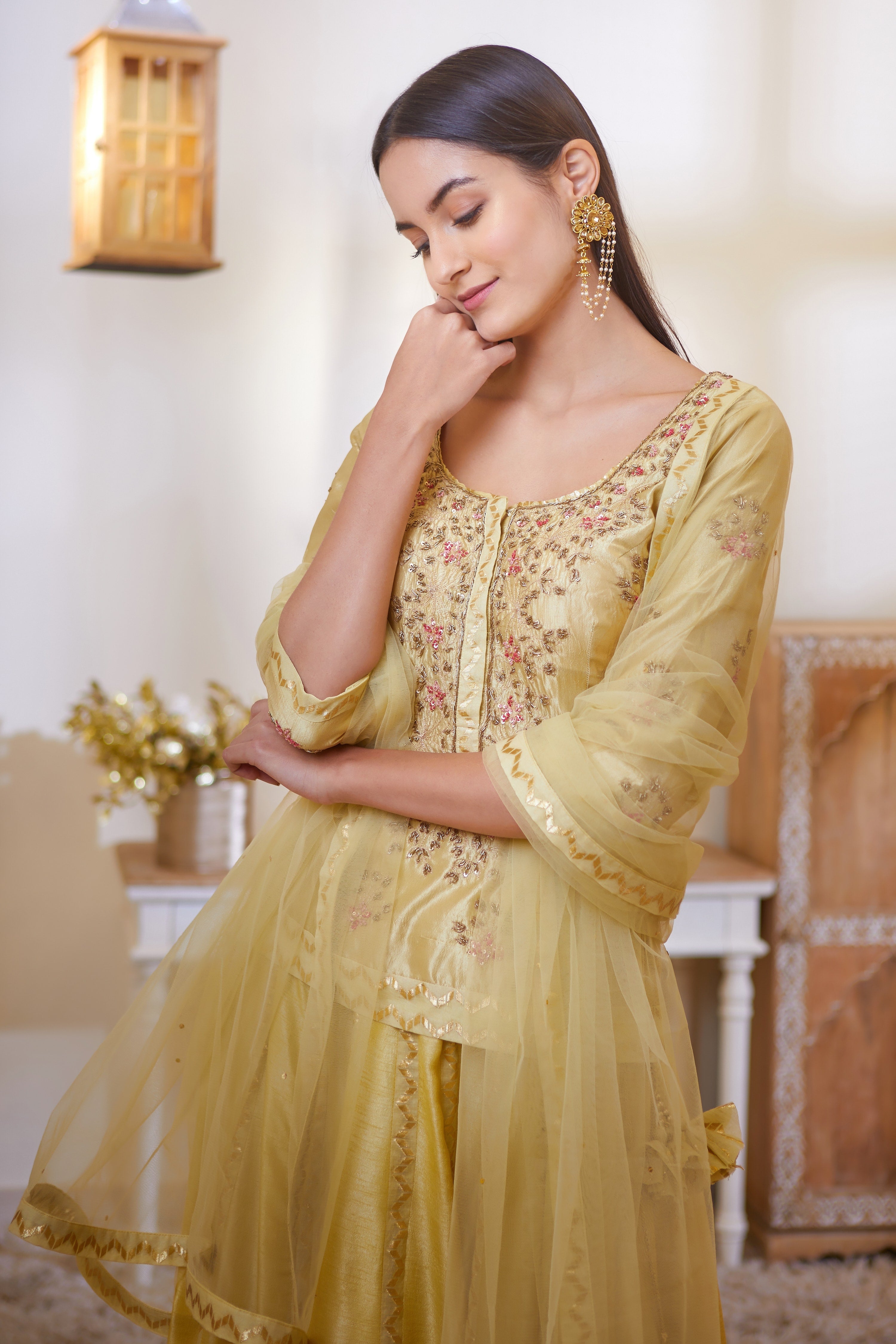 Mustard Kurta & Skirt Set