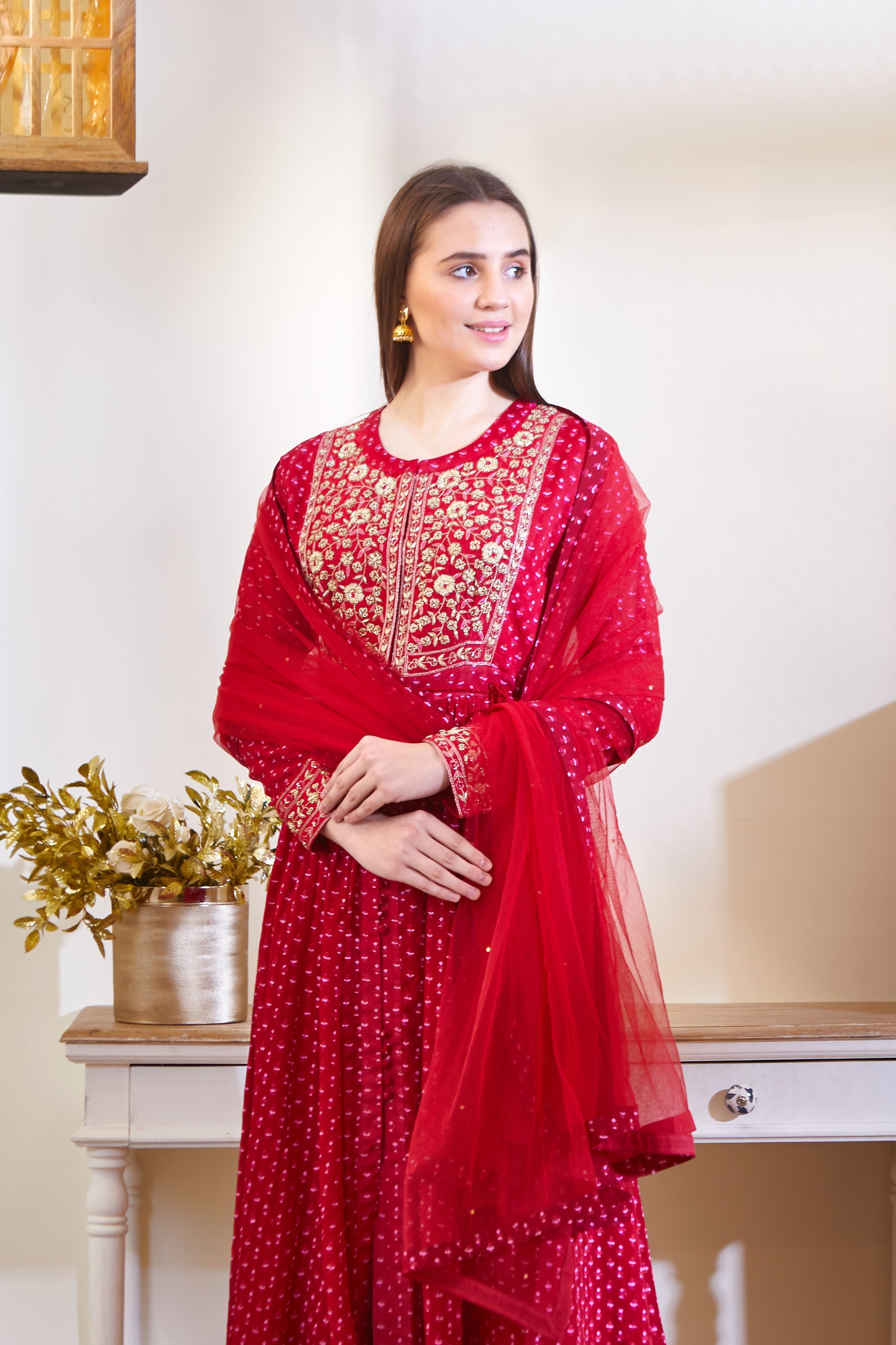 Maroon Anarkali Set