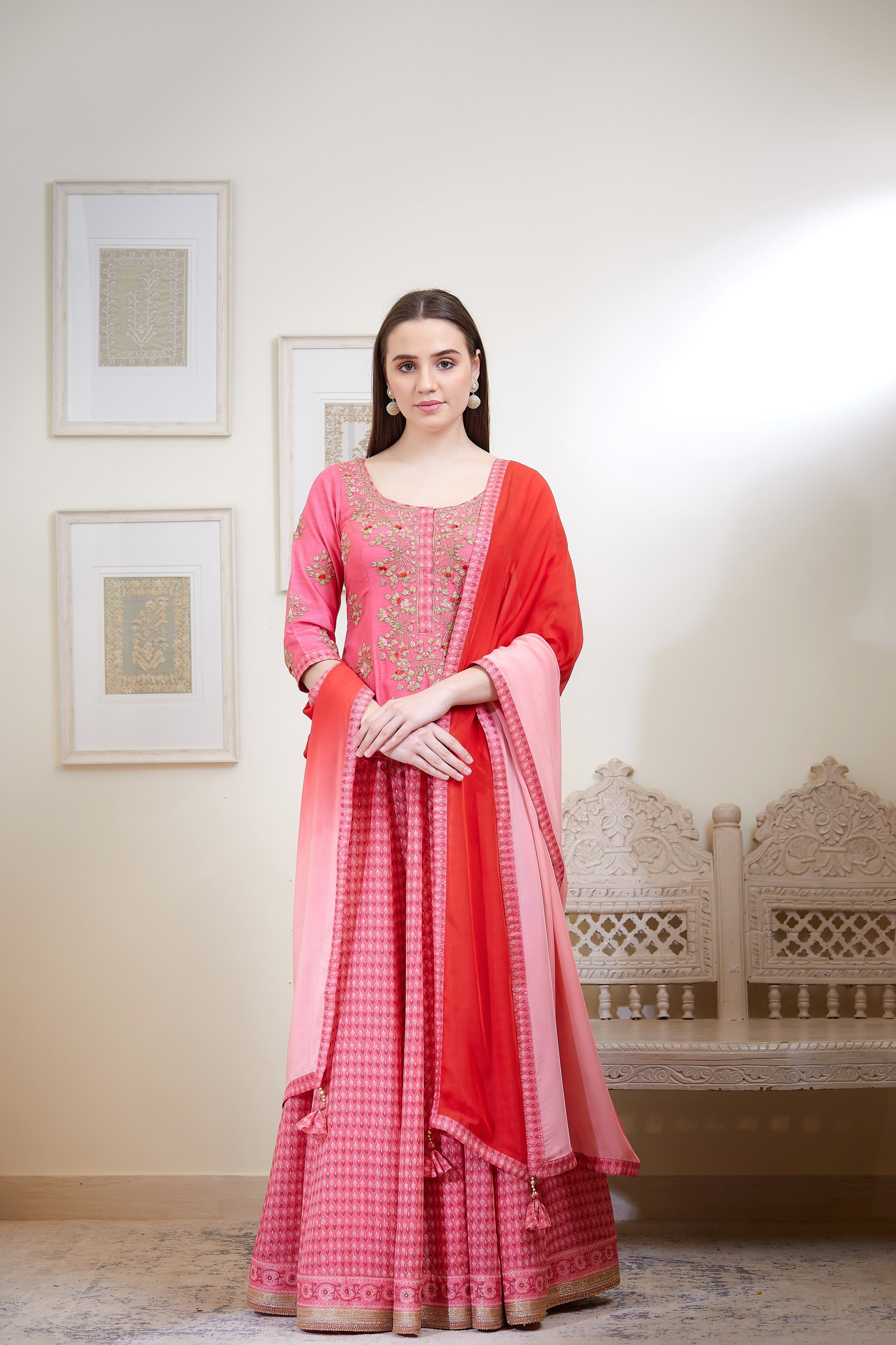 Rose Pink Kurta & Skirt Set
