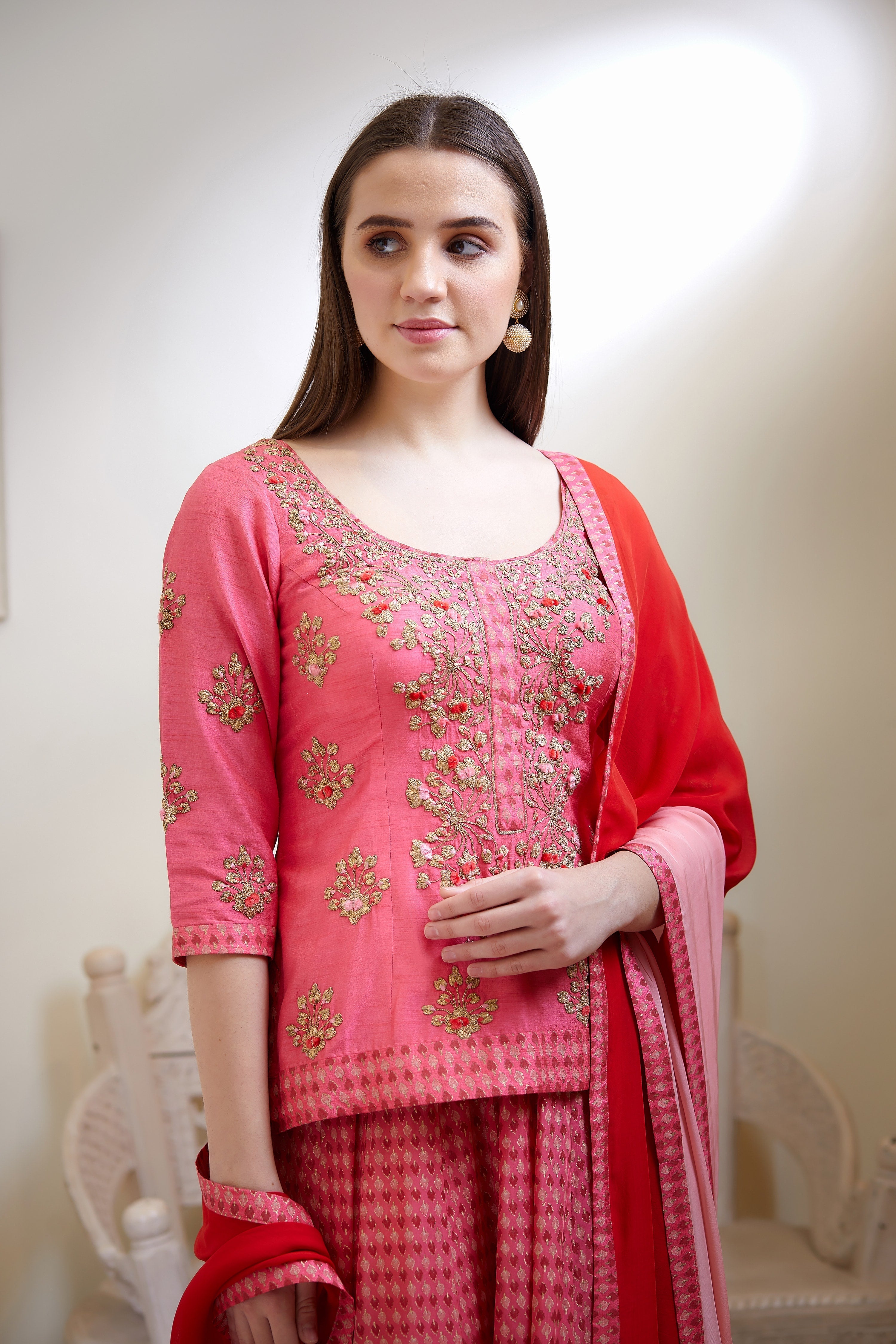 Rose Pink Kurta & Skirt Set