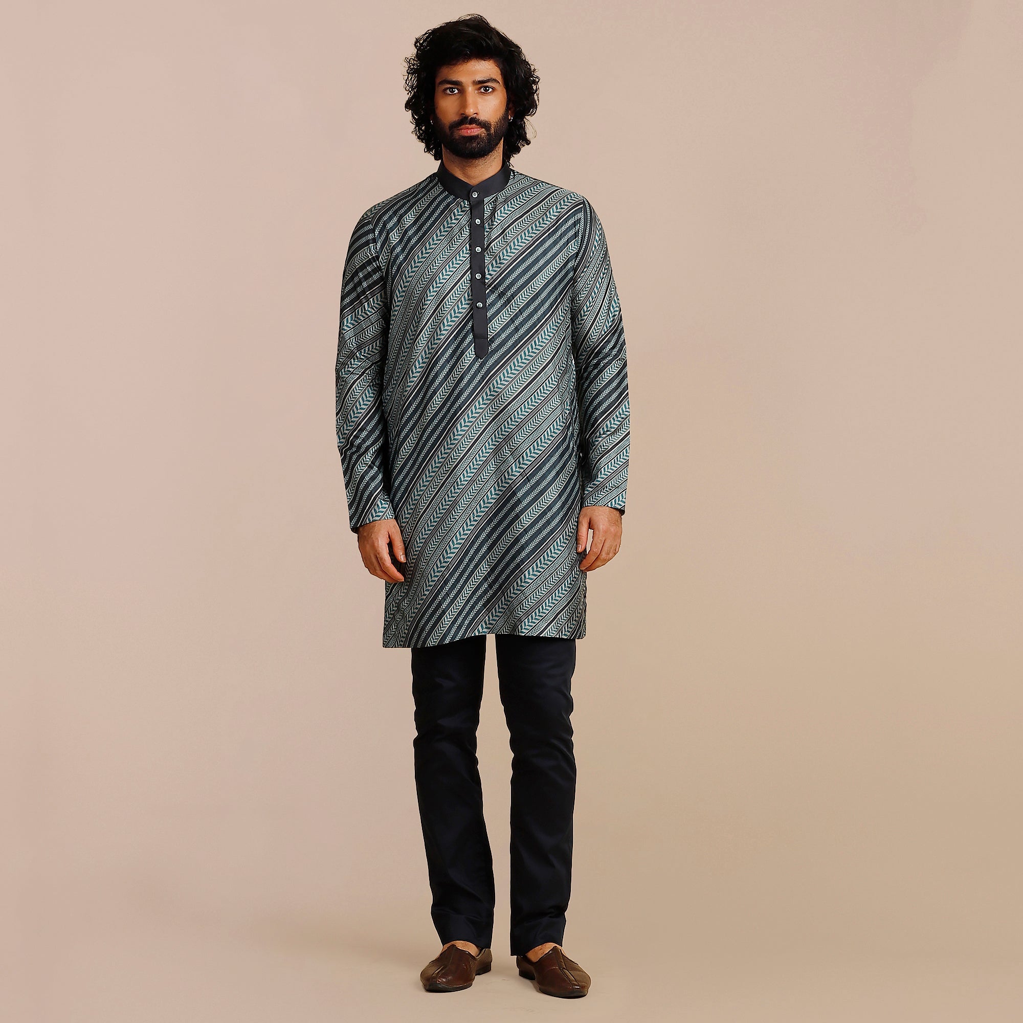 Teal Blue Chevron Kurta | SATT