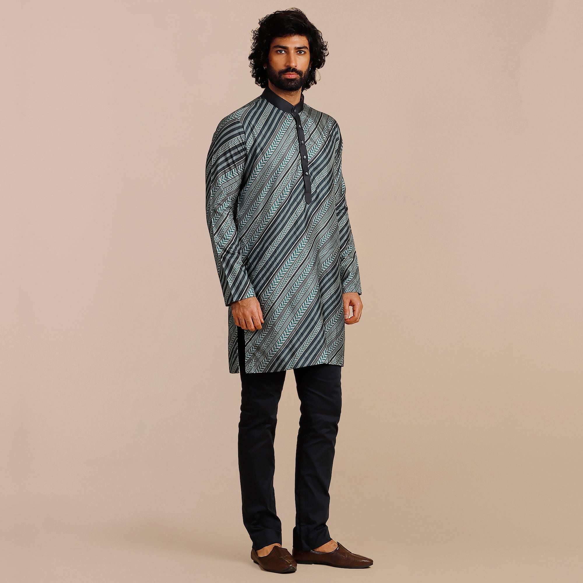 Teal Blue Chevron Kurta | SATT