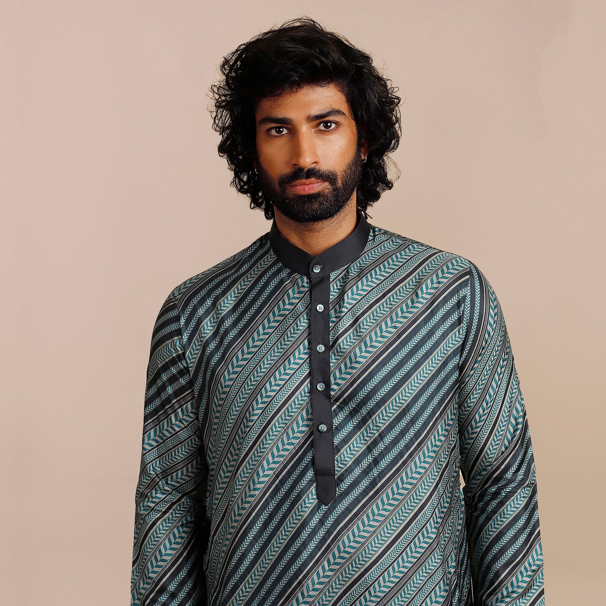 Teal Blue Chevron Kurta | SATT