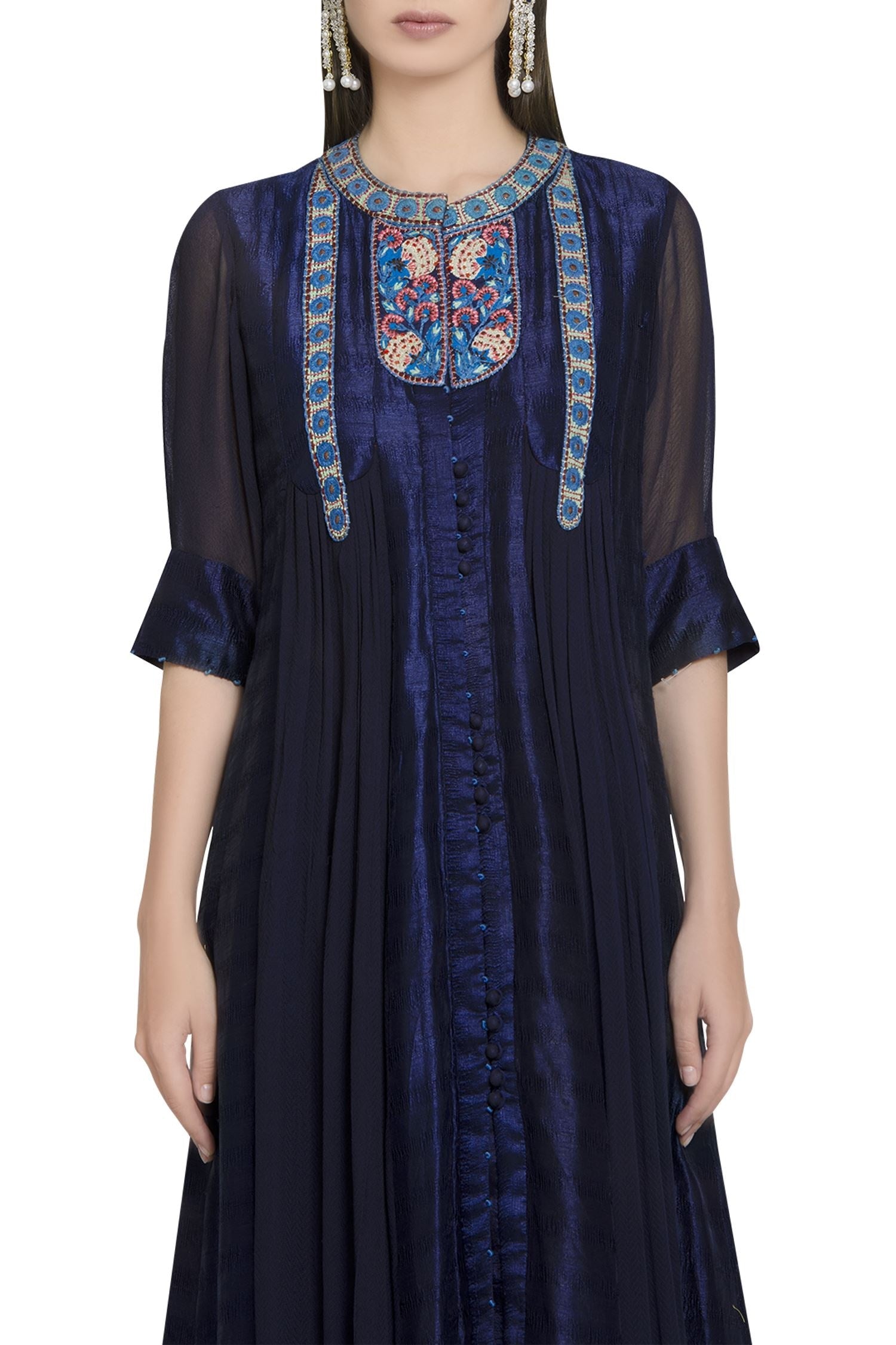 Thread embroidered long anarkali set