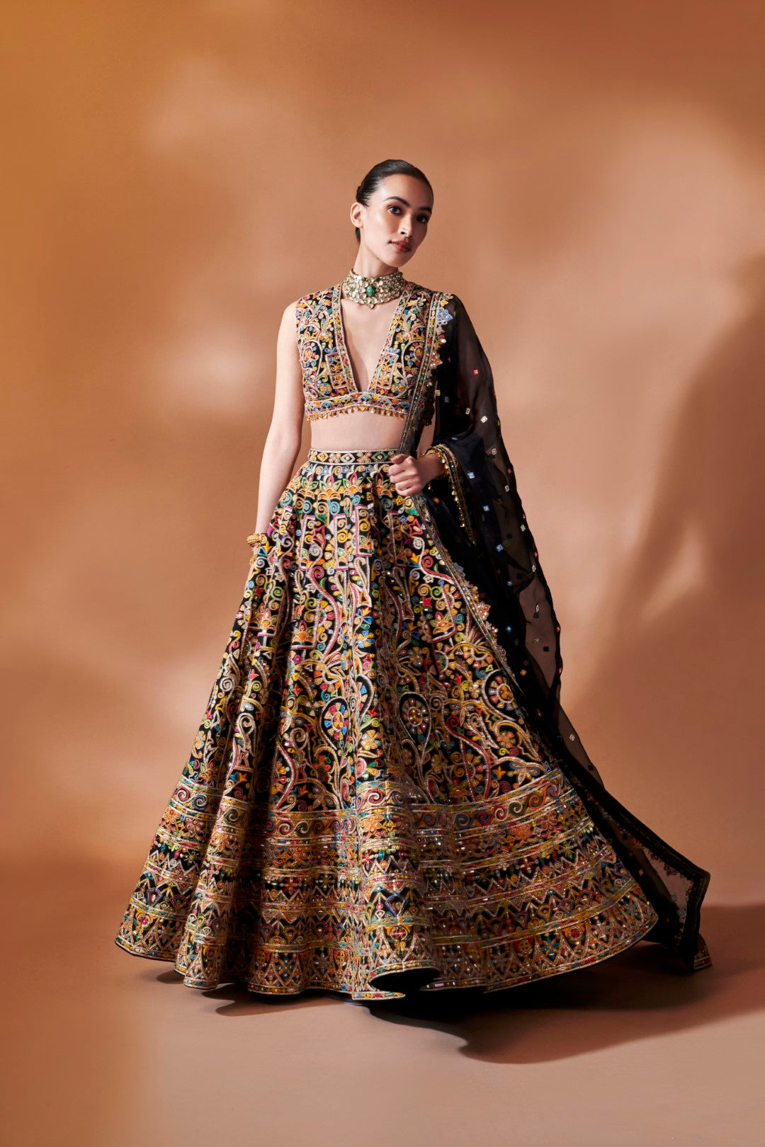 BLACK EMBROIDERED LEHENGA SET