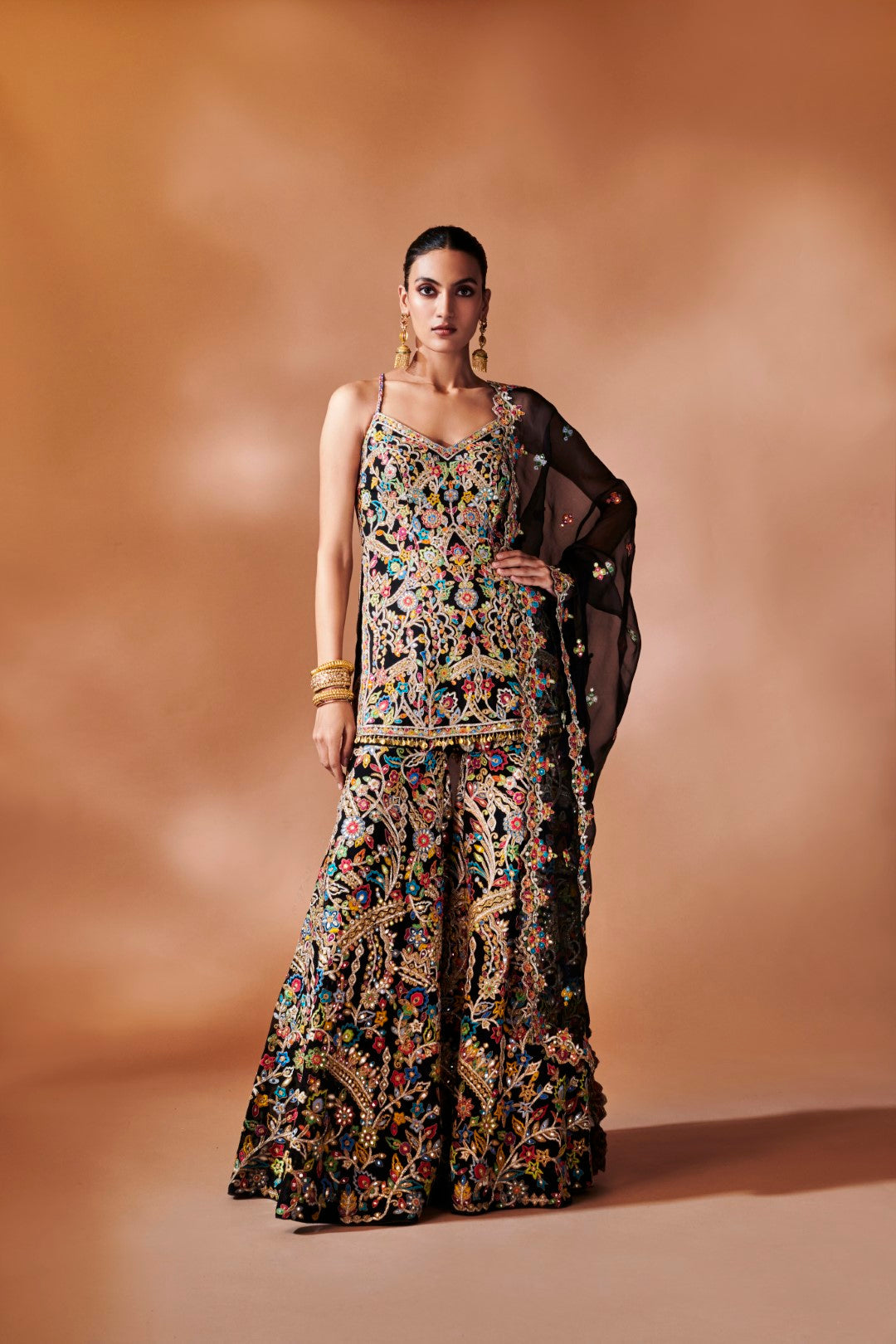 BLACK KURTA AND SHARARA SET